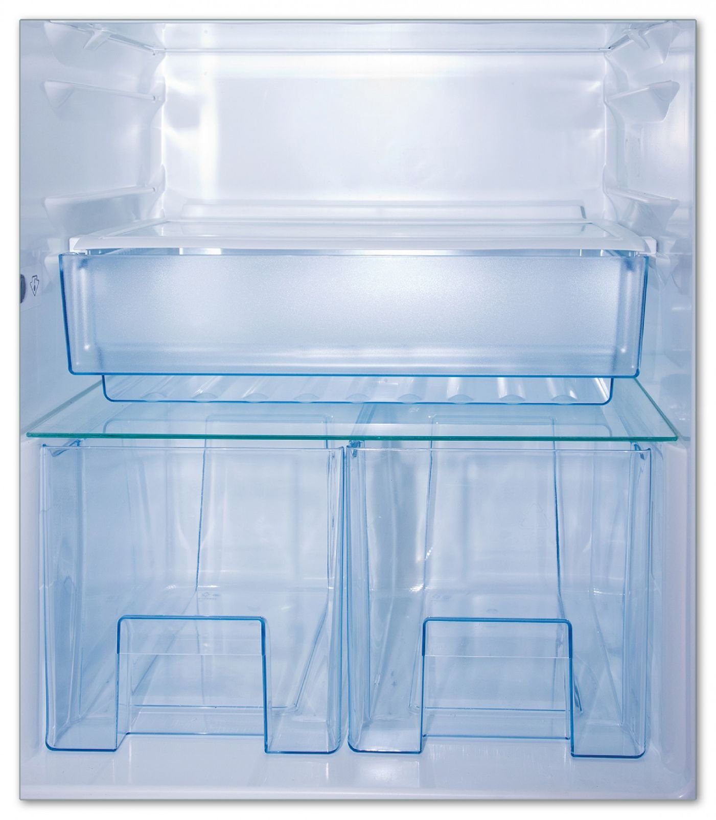 Wallario Herd-Abdeckplatte Leerer Kühlschrank - offene Leere ohne Inhalt, ESG-Sicherheitsglas, (Glasplatte, 1 tlg., inkl. 5mm Noppen), verschiedene Größen