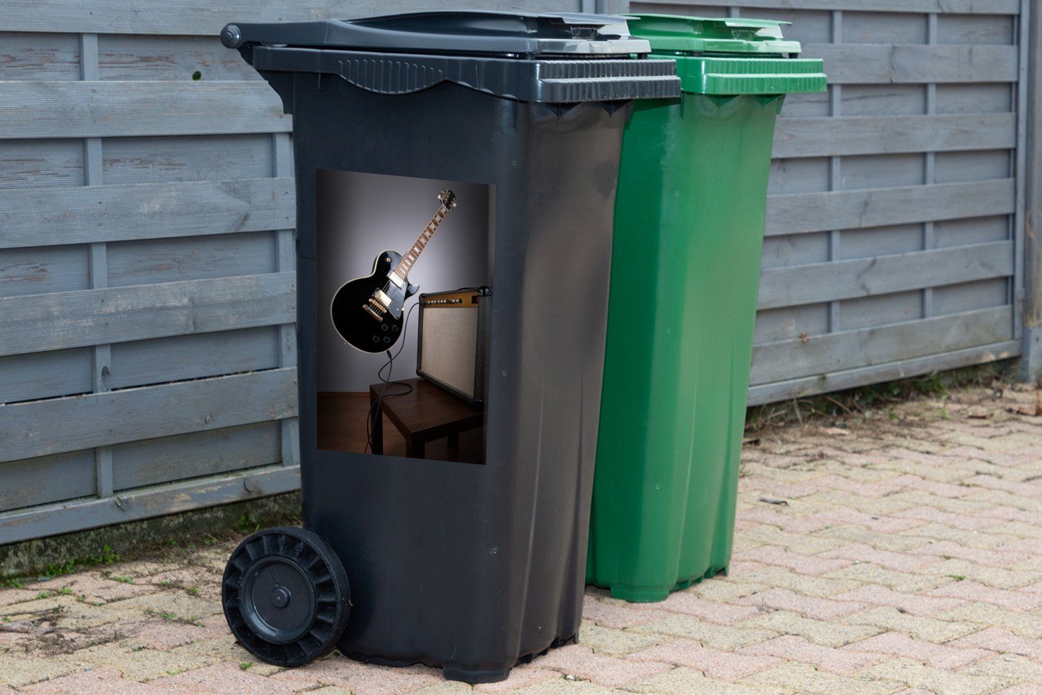 Wandsticker (1 Mülleimer-aufkleber, St), E-Gitarre schwebende Container, Mülltonne, Sticker, MuchoWow Eine Abfalbehälter