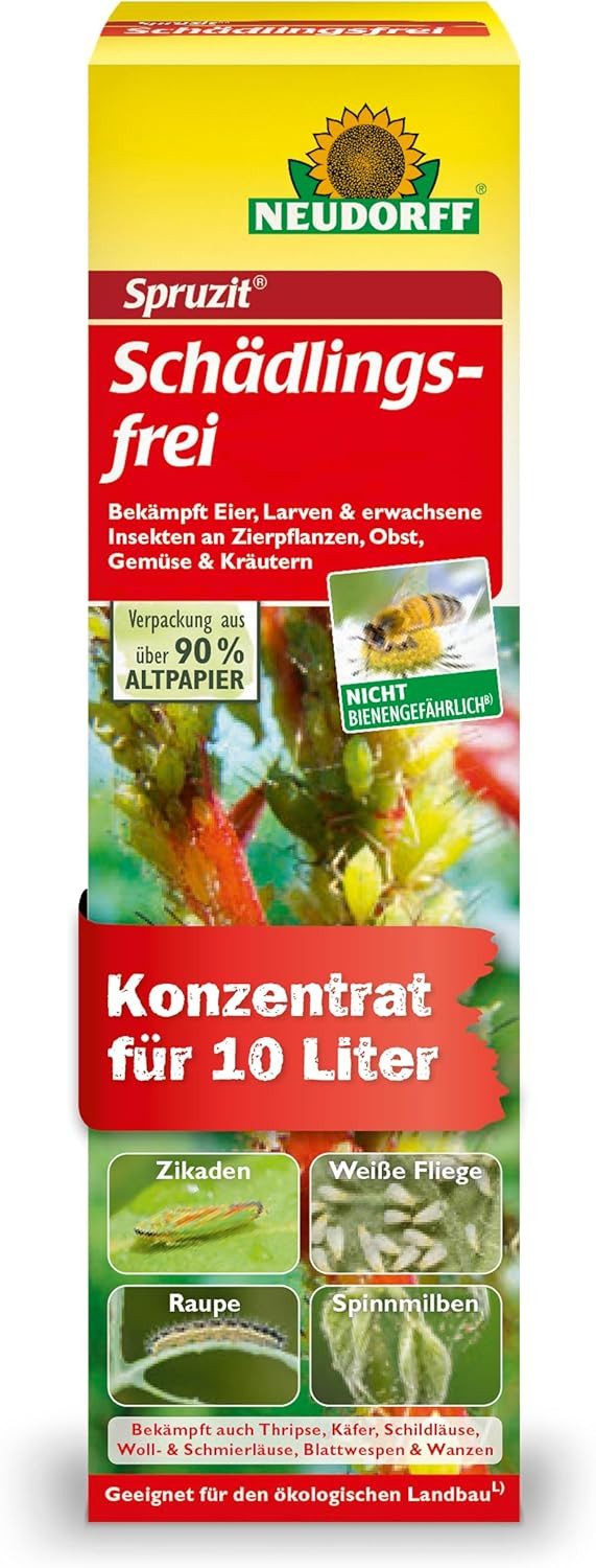 Neudorff Insektenspray Spruzit Schädlingsfrei 100 ml Konzentrat, 100 ml, Für Zierpflanzen, Obst & Gemüse in Haus und Garten, Konzentrat gegen zahlreiche Schädlinge an Pflanzen, 100 ml Konzentrat für bis zu 10 Liter Spritzbrühe