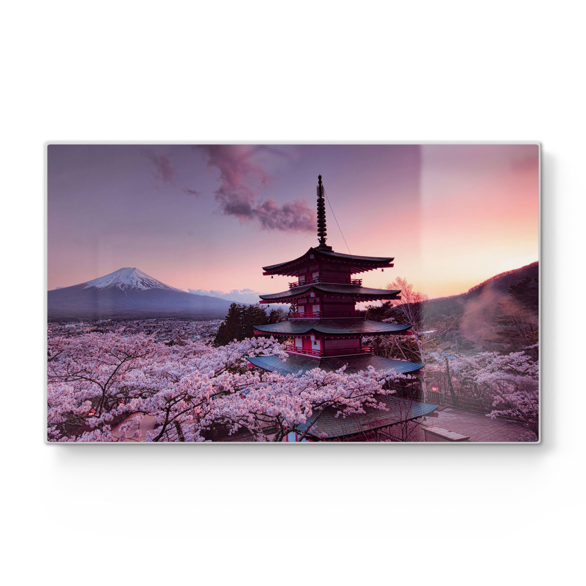 DEQORI Schneidebrett 'Kirschblüten Tempel Japan', Glas, Frühstücksbrett Schneideplatte Platte