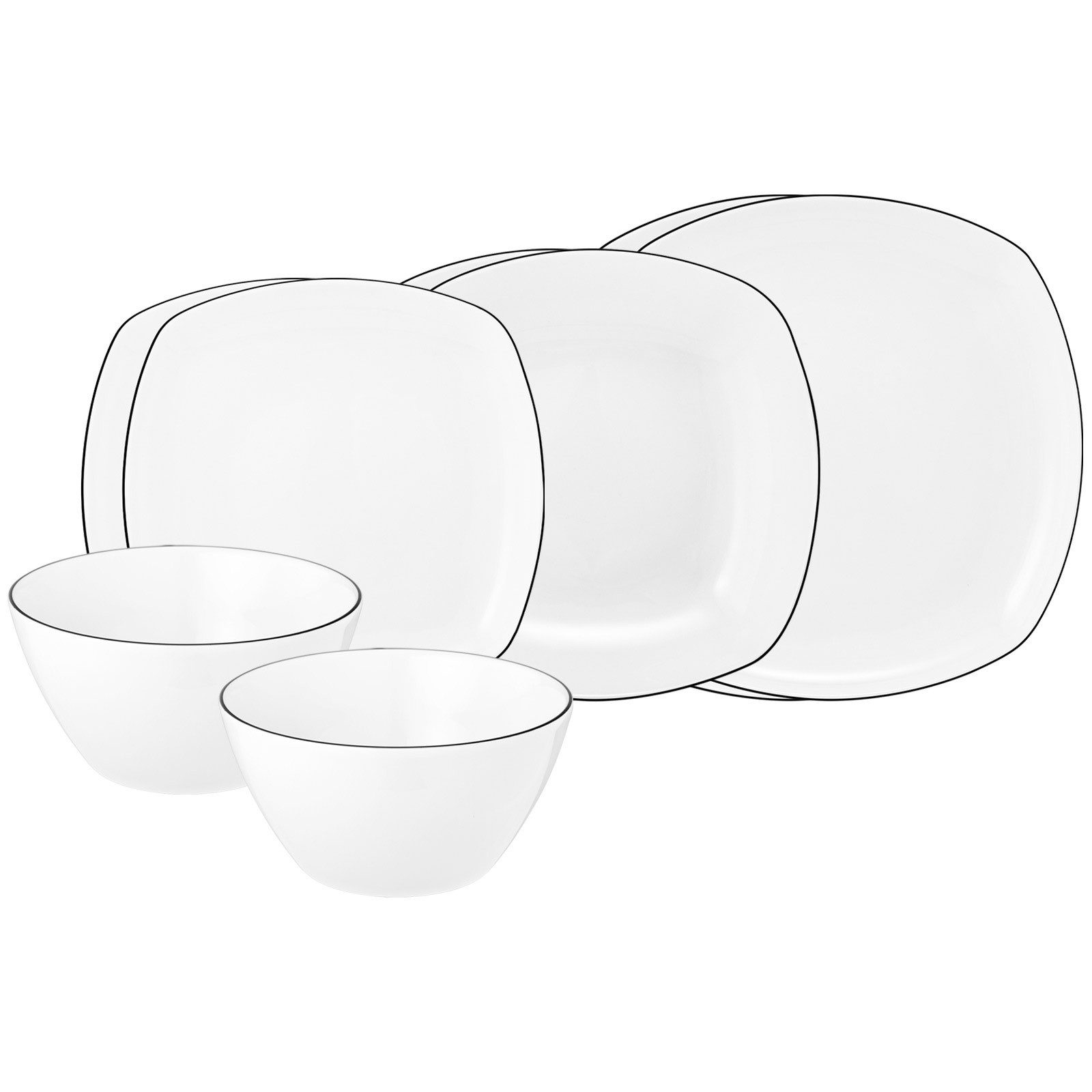 Seltmann Weiden Kombiservice Lido Black Line Einsteiger-Set 8er Set (8-tlg), 2 Personen, Porzellan