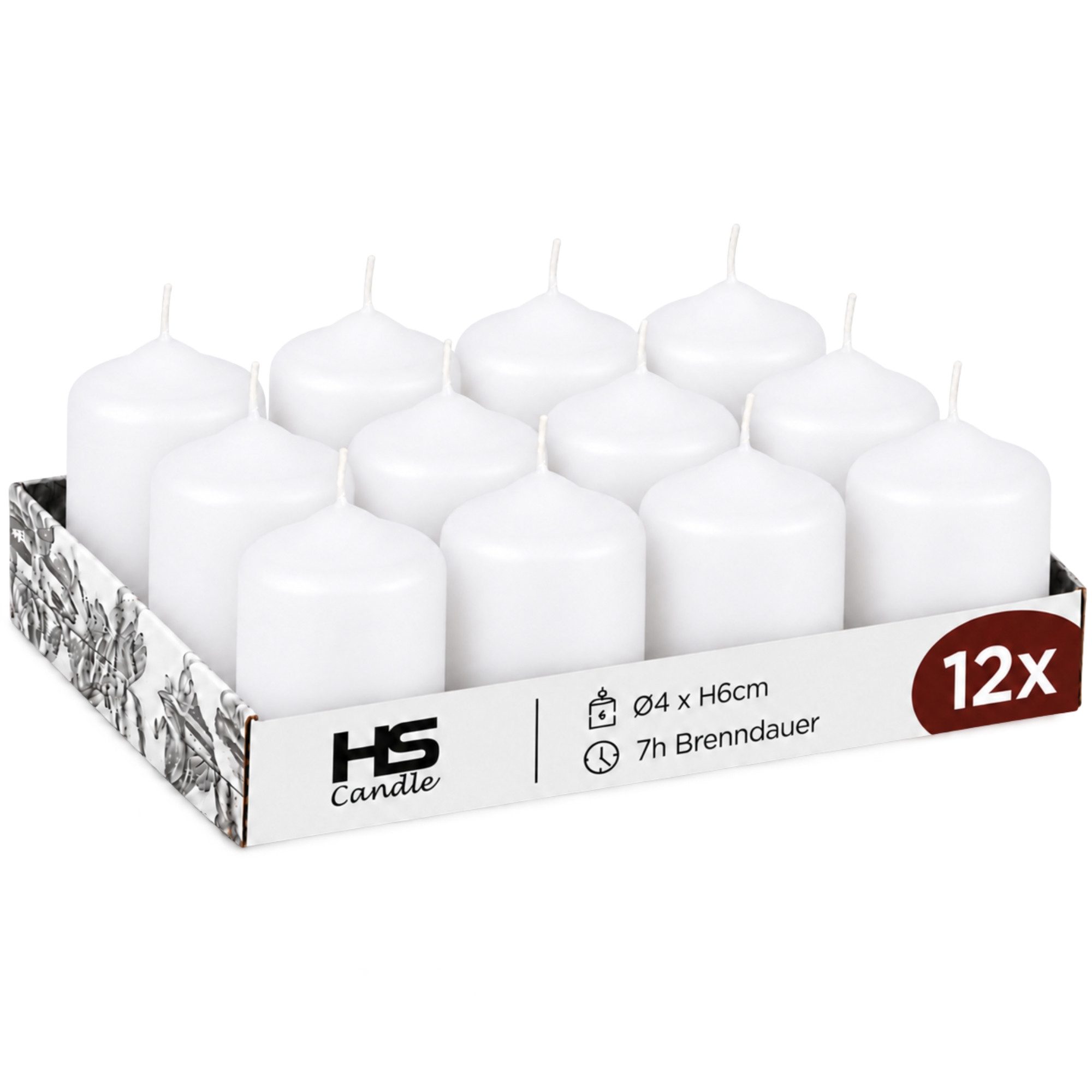 HS Candle Stumpenkerze Set kompakt und unparfümiert, Ø4cm x H6 cm (12-tlg., Dekolicht), bis zu 7h Brenndauer je Kerze, Wachsmischung, Made in EU