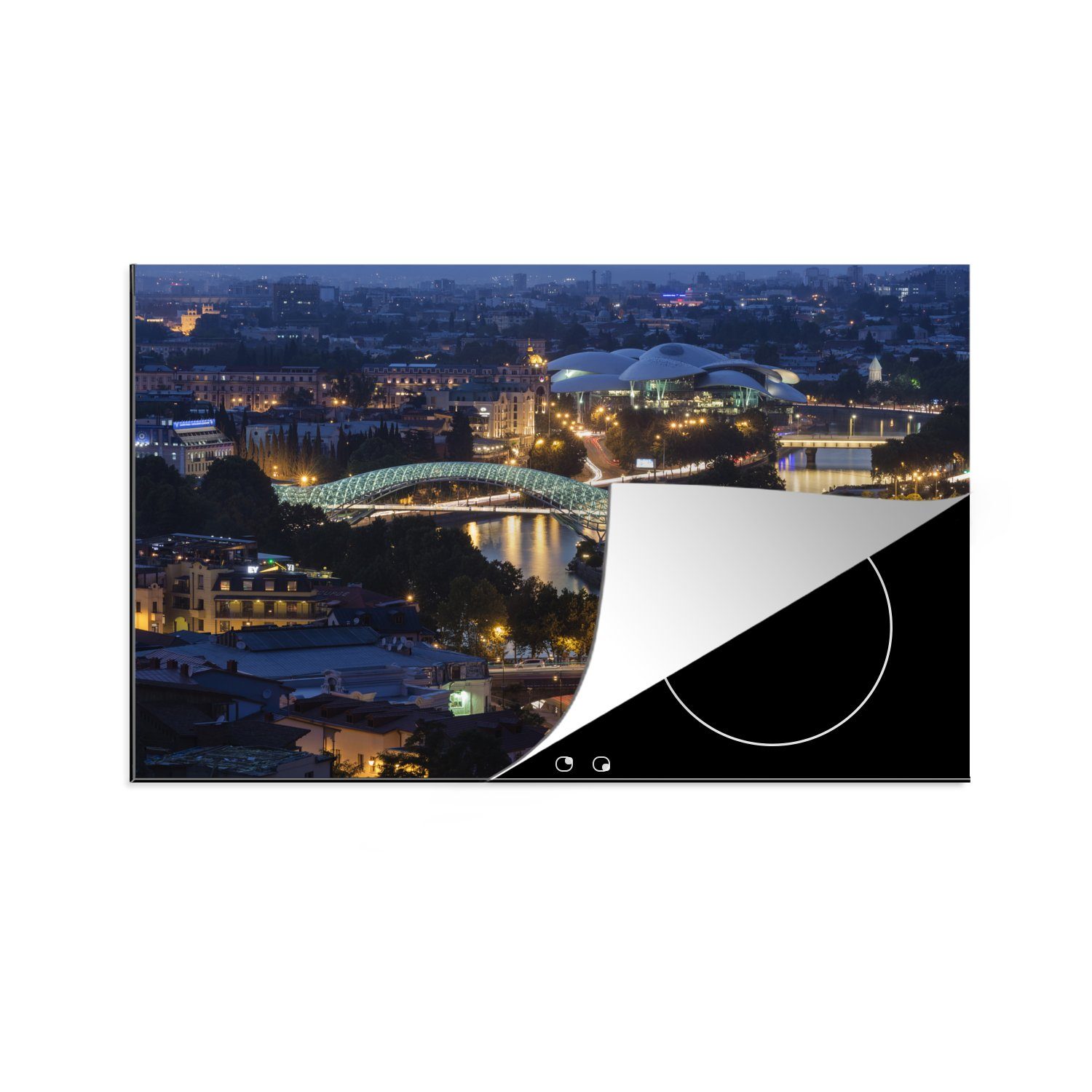 MuchoWow Herdblende-/Abdeckplatte Ein Luftbild der Stadt Tiflis, Vinyl, (1 tlg), 81x52 cm, Induktionskochfeld Schutz für die küche, Ceranfeldabdeckung