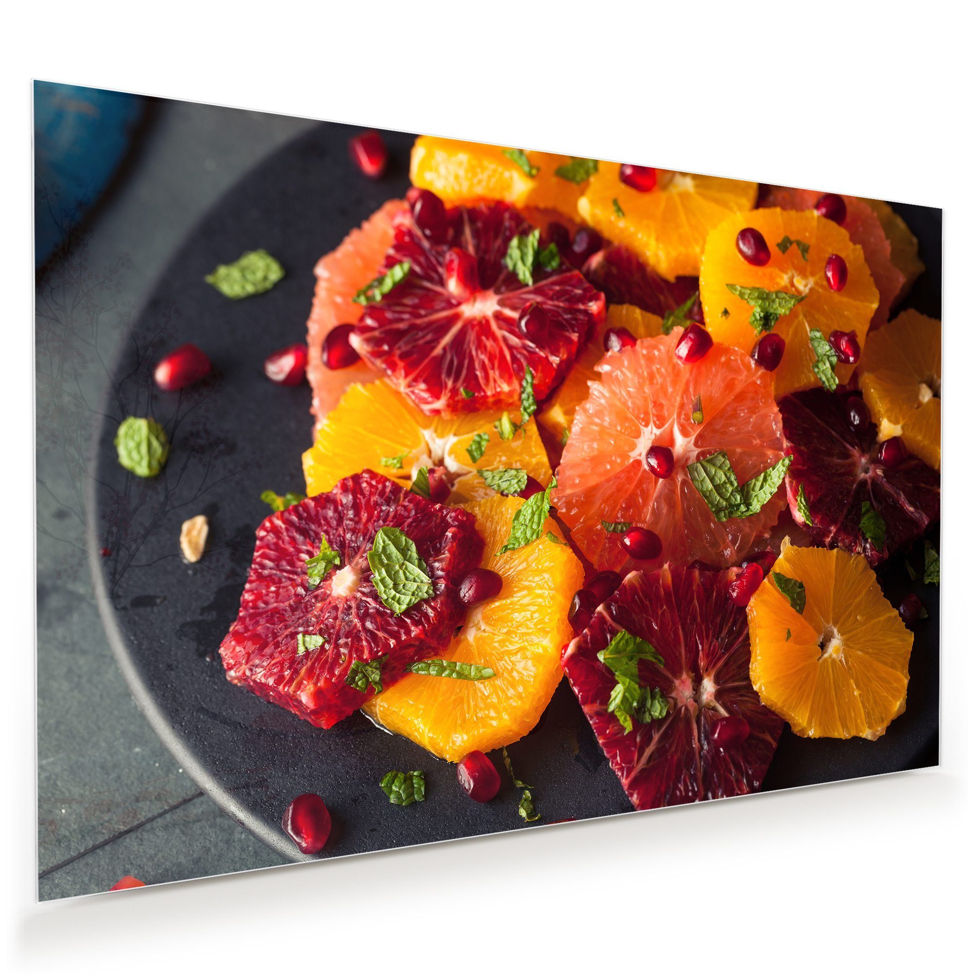 Primedeco Glasbild Wandbild Zitrussalat mit Aufhängung, Früchte