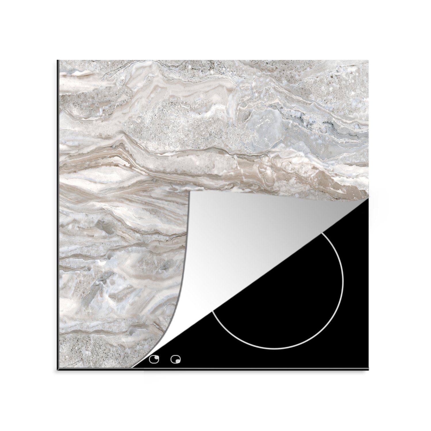 MuchoWow Herdblende-/Abdeckplatte Marmor - Textur - Grau, Vinyl, (1 tlg), 78x78 cm, Ceranfeldabdeckung, Arbeitsplatte für küche