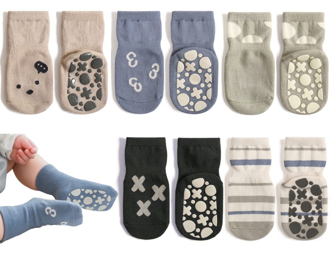 POCHUMIDUU Kuschelsocken Rutschfeste Socken für Baby Mädchen Jungen (5-Paar, Sportsocken Stoppersocken) 5 Paar Kinder Anti Rutsch Socken