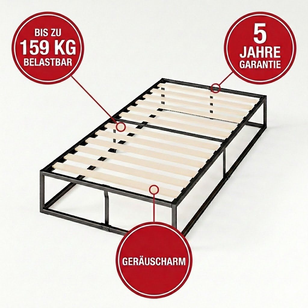 ZINUS Bettgestell Joseph - Stabiler Bettrahmen mit Holzlattenrost & Stauraum (Bis 159 kg belastbar, 1-tlg., 5 Jahre Garantie, Schwarz, 90x200 cm), geräuscharm, in verschiedenen Farben und Größen