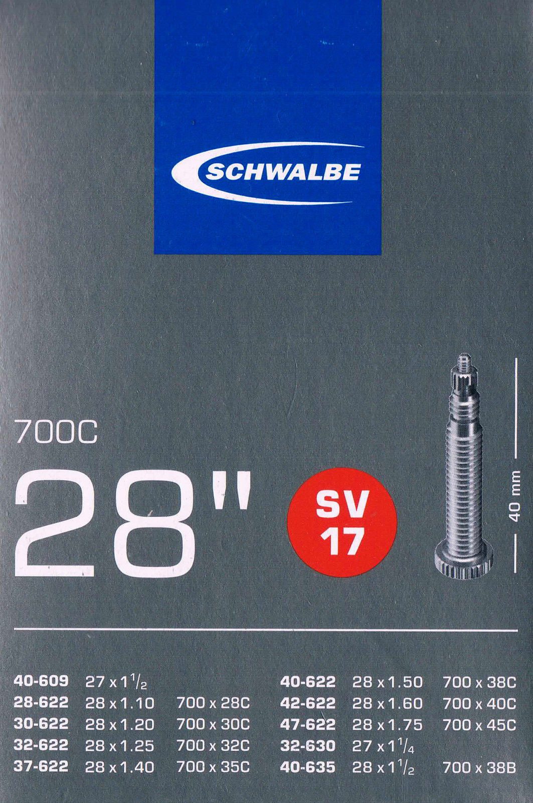 Schwalbe Fahrradschlauch Schwalbe SV 17 Schlauch 28 622 Sclaverand SV17 28 Zoll, 28