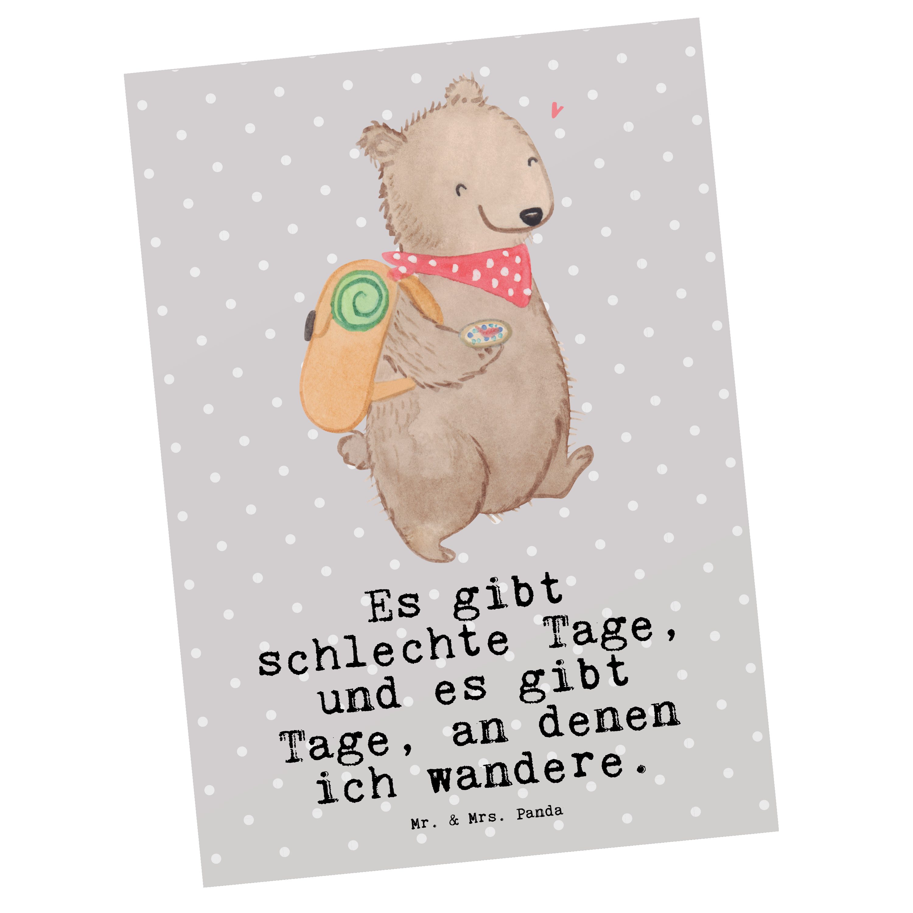 Mr. & Mrs. Panda Postkarte Bär Wandern Tage - Grau Pastell - Geschenk, Schenken, Grußkarte, Ansi