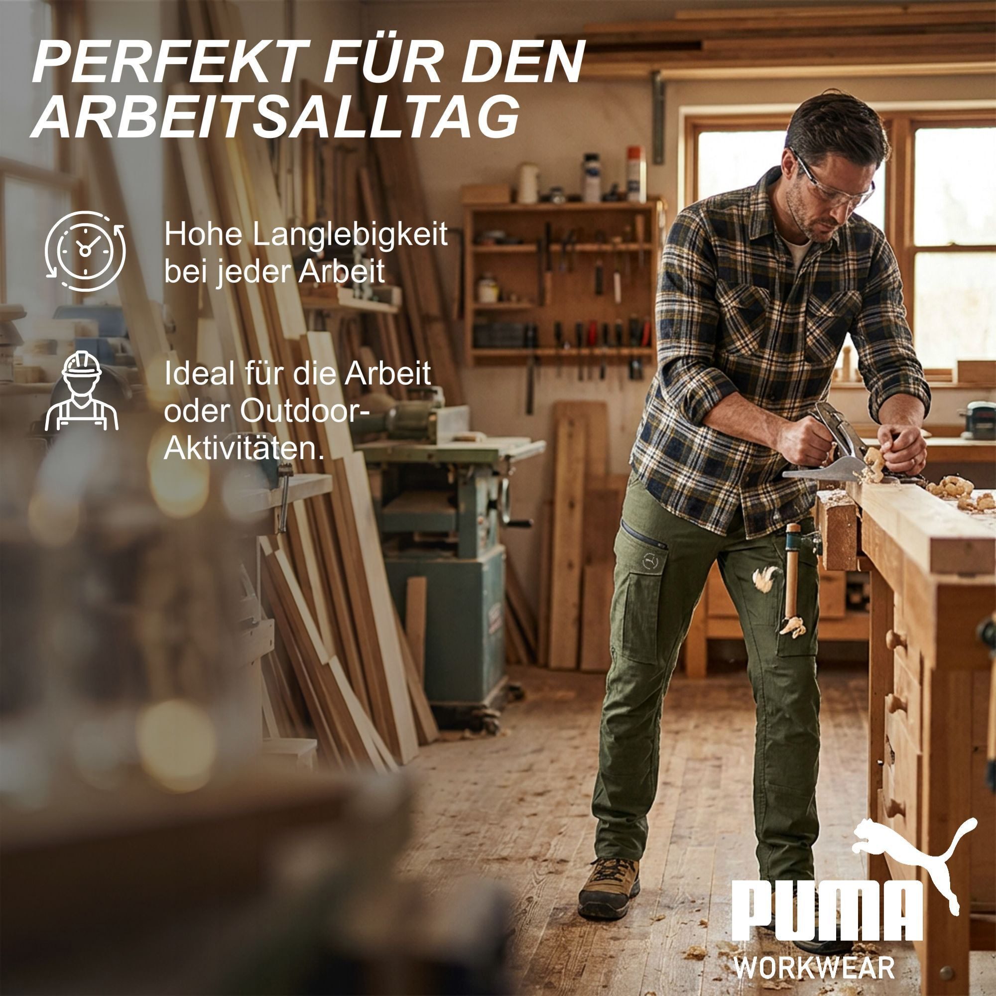 PUMA Workwear Cargohose Arbeitshose Herren – Robuste Hose mit Stretch & Ripstop-Gewebe Gummizug im Bund - Erhöhtes Rückenteil - Hammerschlaufe - Handytasche – Bild 5 von 5