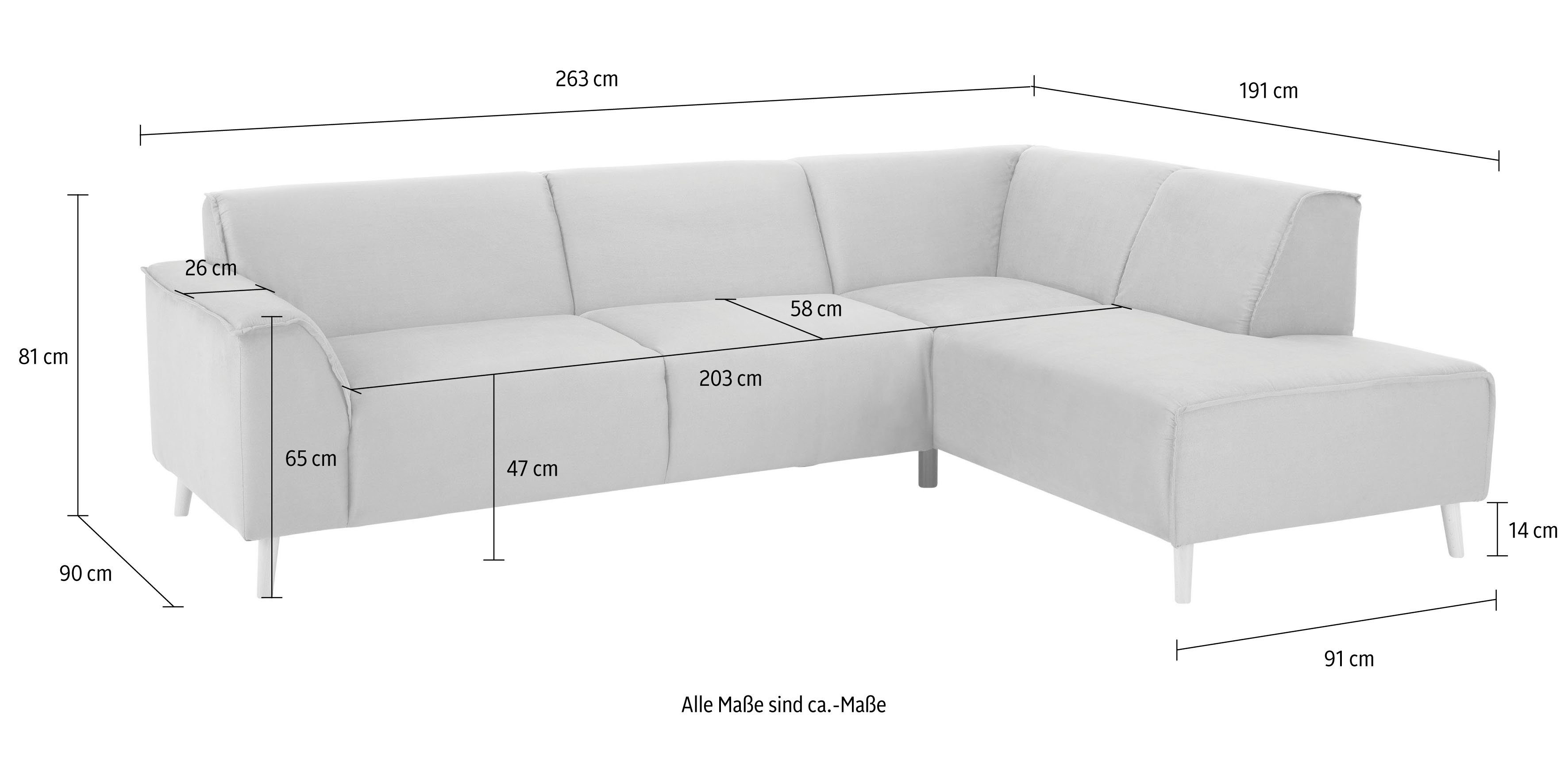 Home affaire Ecksofa Julia zeitlose und elegante Couch, hoher Sitzkomfort, L-Form, Federkern-Polsterung, Holzfüße, Keder