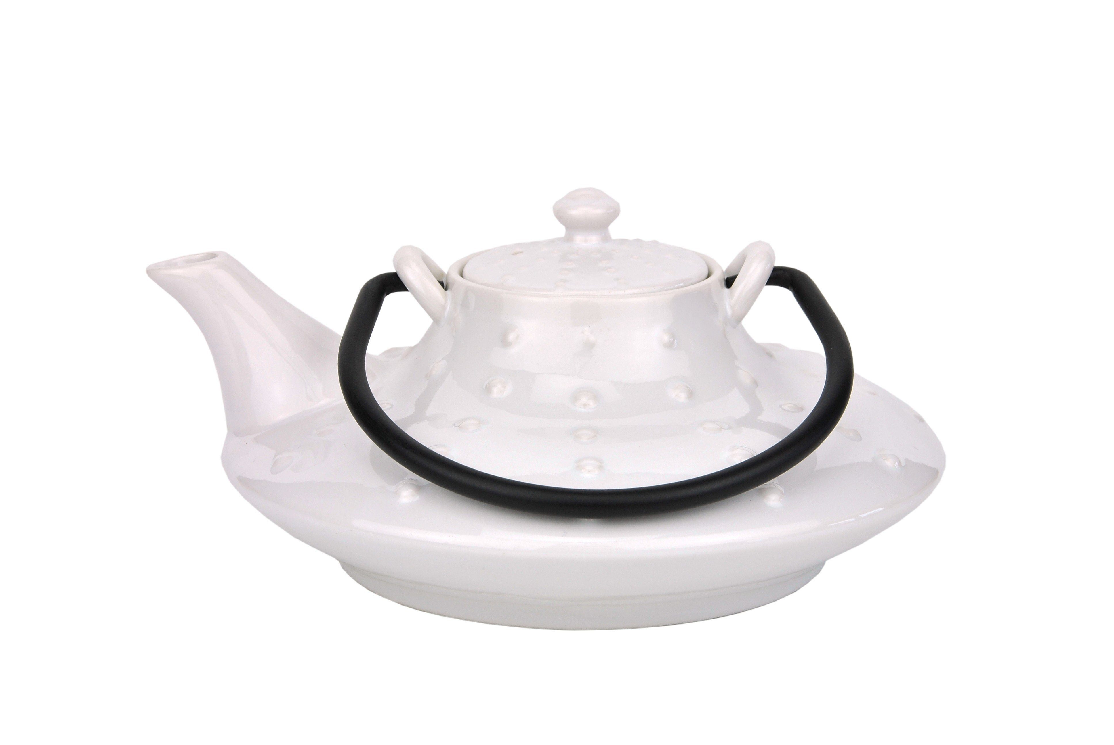MamboCat Teekanne Japanische Teekanne Keramik Honshu mit Metallhenkel 0,7l weiß