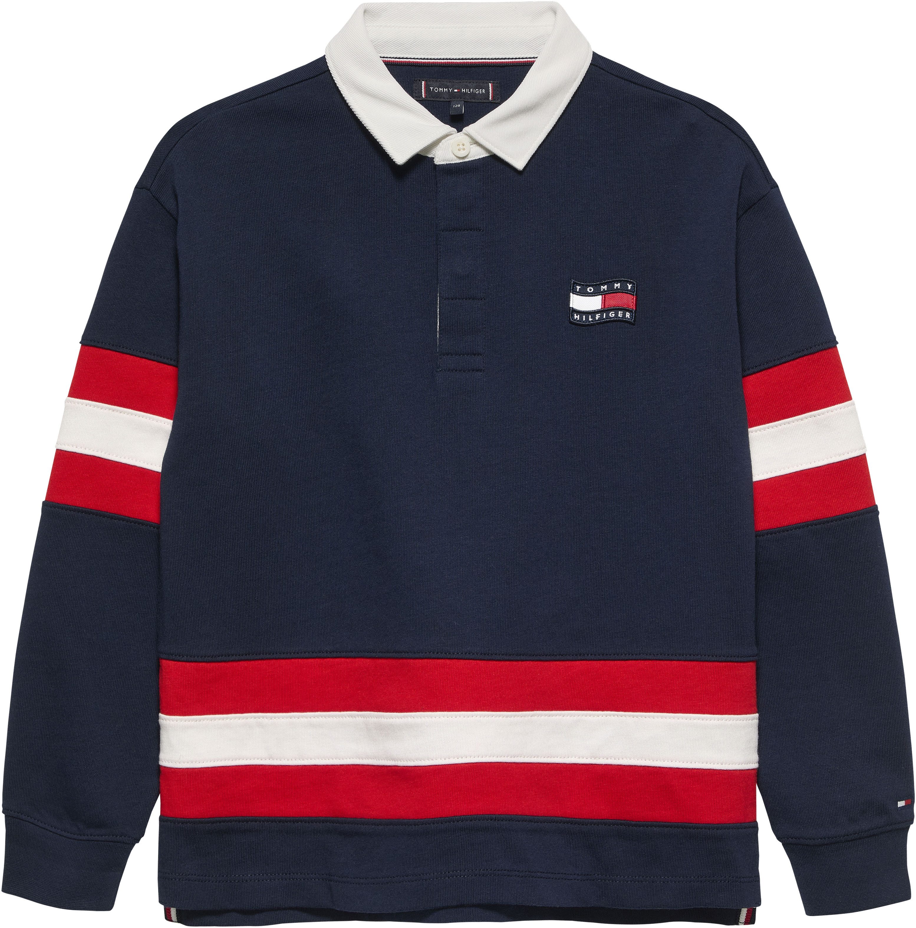 Tommy Hilfiger Langarm-Poloshirt HILFIGER GRAPHIC RUGBY POLO LS Kinder bis 16 Jahre, Rückenprint, Kontrastdetails
