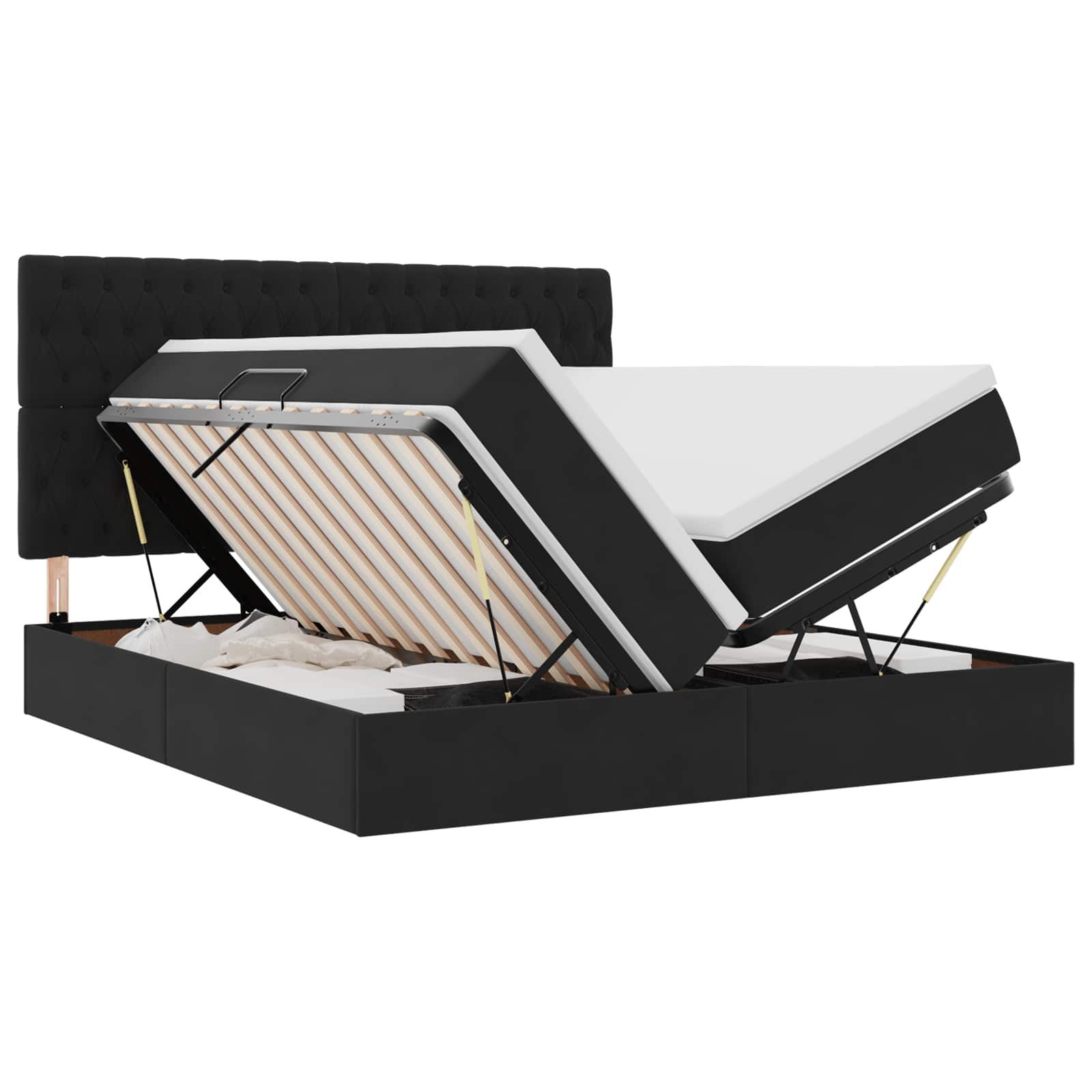 furnicato Stauraumbett Aufbewahrungsbett mit Matratze 180 x 200 cm Schwarz (1-tlg), Hydraulischer Lift-Mechanismus Boxspringbett mit großem Stauraum