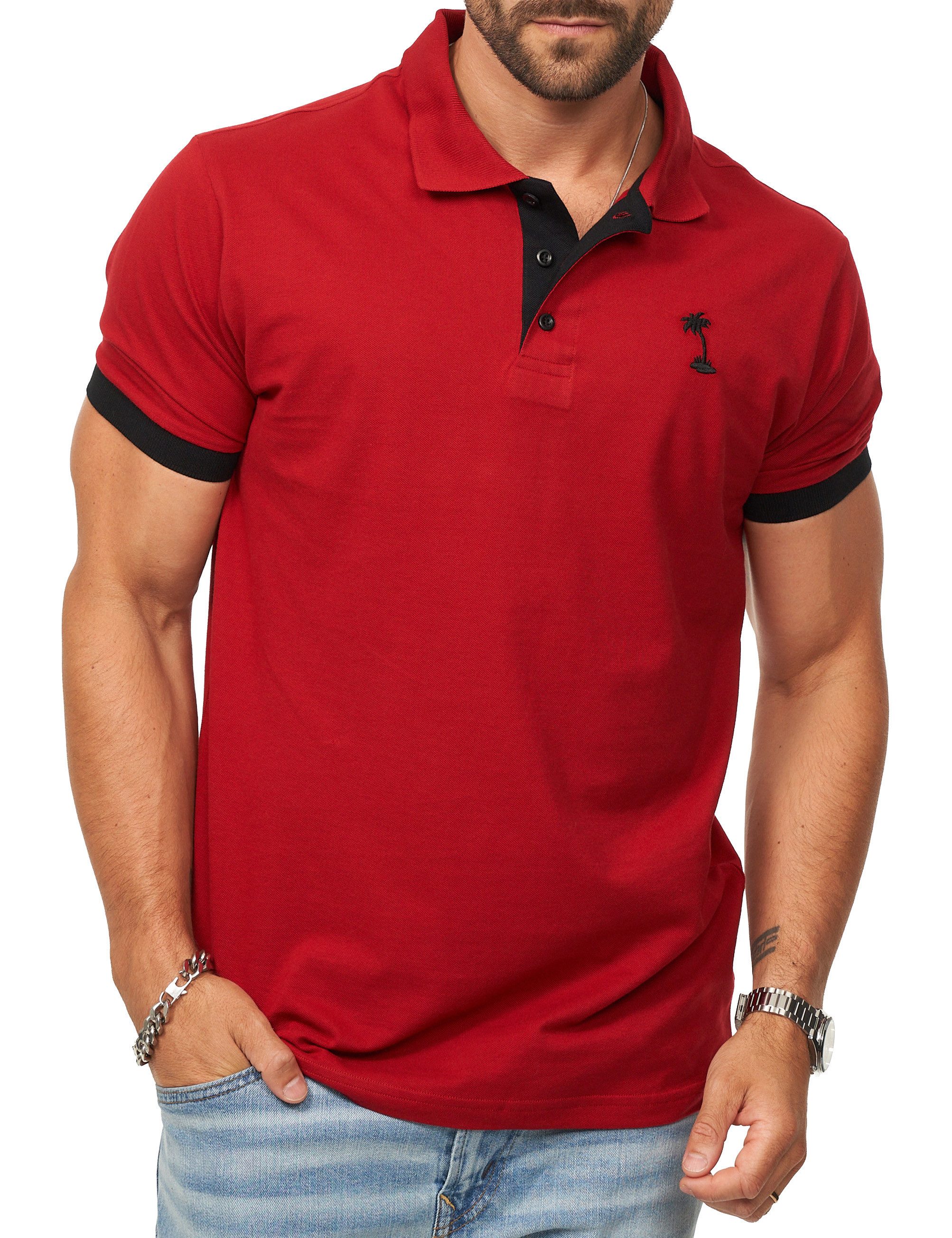 DAILY COTTON Poloshirt in Kurzarm als Freizeit Polo T-Shirt - Polo-Hemd für Herren (1-tlg) Männer Polohemd im Regular-Fit in Piqué-Qualität mit Palmen-Logo