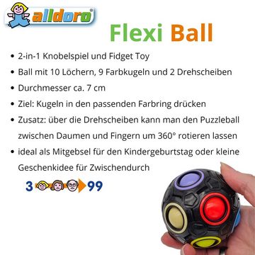 alldoro Spiel, 63075, Flexi Ball Ø 7 cm, schwarzer Puzzle-Ball mit Drehfunktion
