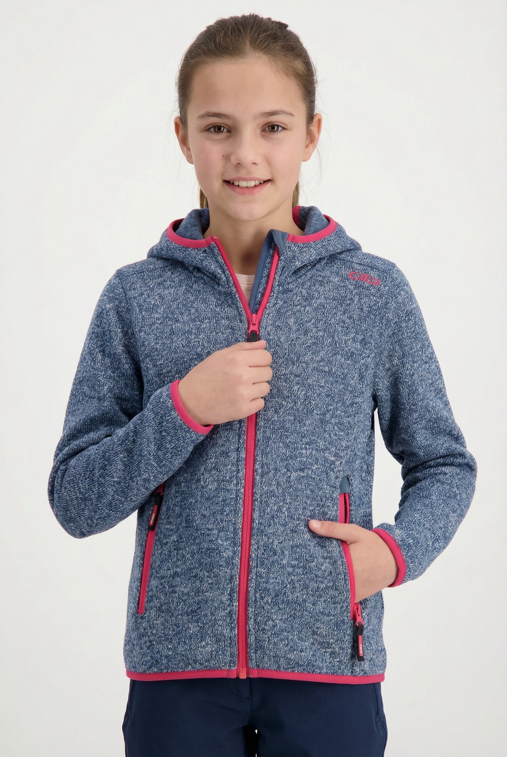 CMP Strickfleecejacke Übergangsjacke für Kinder, mit Kapuze, mit Reißverschlusstaschen