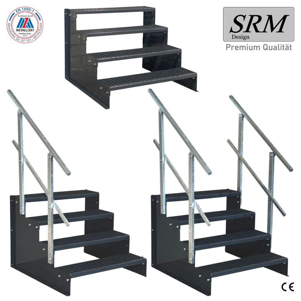 SRM Design Außentreppe 4 Stufen Standtreppe Modell 2 komplett Anthrazit B 60 - 160 cm H 72 cm