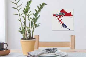 OneMillionCanvasses® Leinwandbild Die Flagge von Kroatien auf der Karte, (1 St), Leinwand Bilder für Wohnzimmer Schlafzimmer