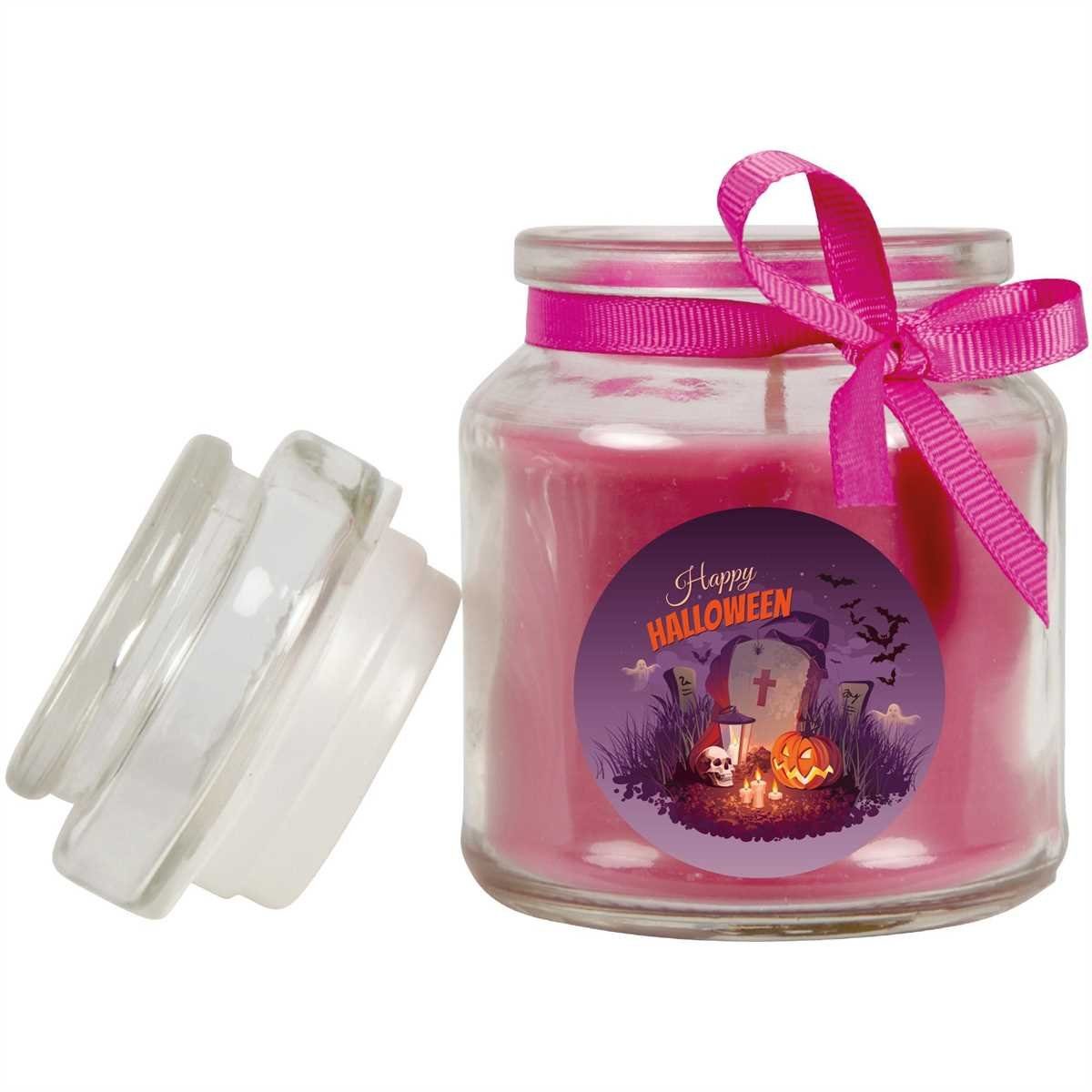 HS Candle Duftkerze (Dekokerze, 1-tlg), Halloween - Kerze im Bonbon Glas, Ideale Herbstdeko