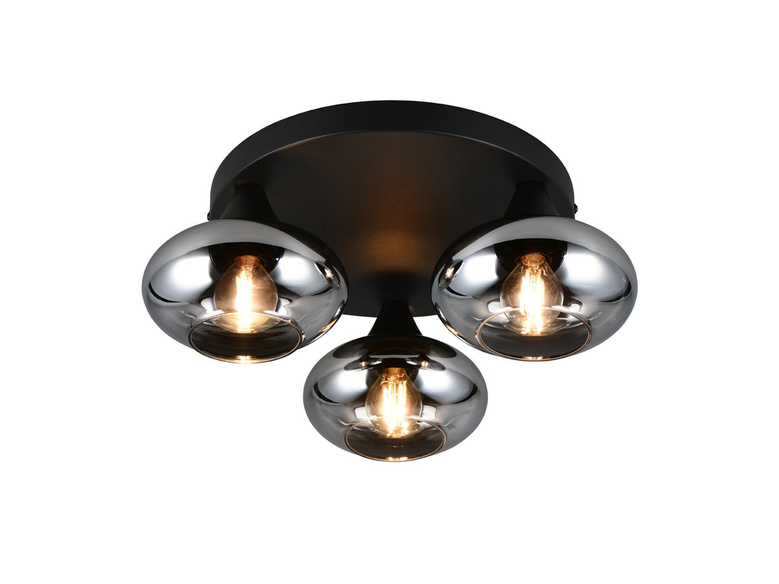 Reality Leuchten LED Deckenleuchte, Dimmfunktion, LED wechselbar, warmweiß, Deckenbeleuchtung Lampenschirme Rauch-glas für Treppenhaus, Ø 39cm