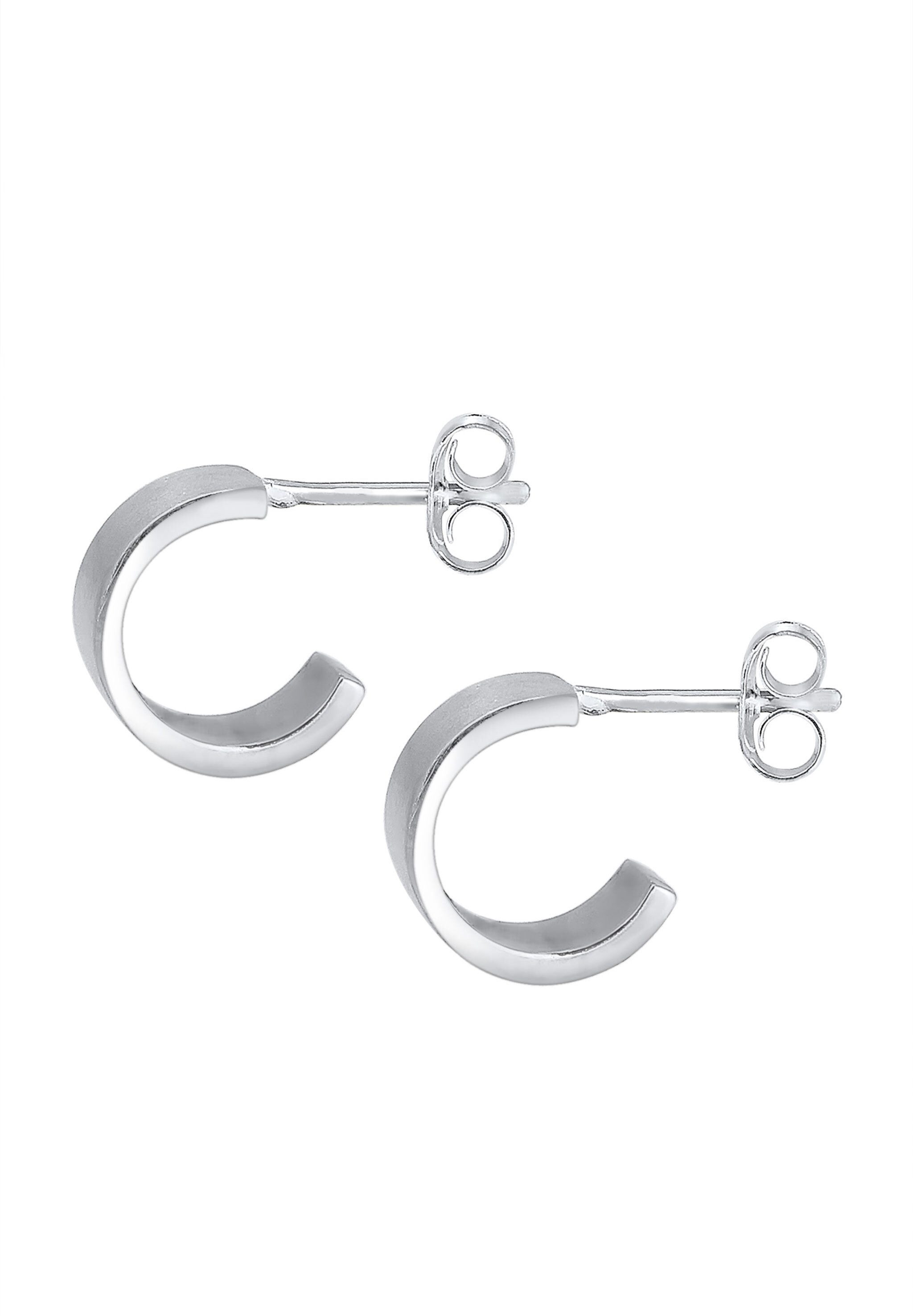 Elli Paar Creolen Ohrstecker Halbcreolen Matt Modern 925 Sterling Silver