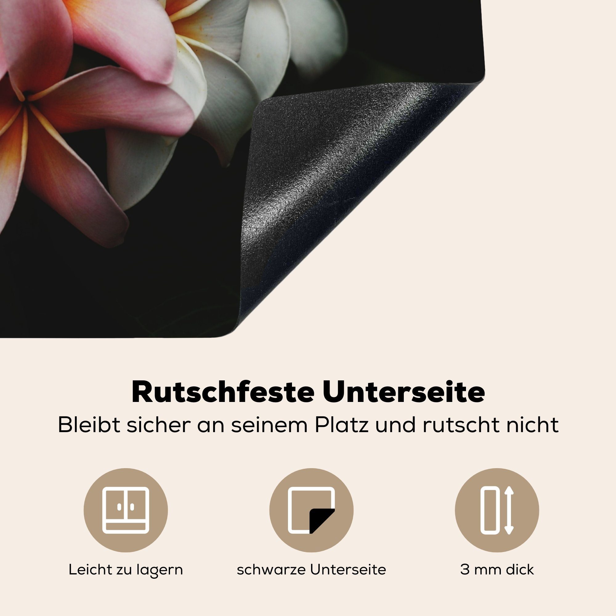 MuchoWow Herdblende-/Abdeckplatte Blumen - Rosa (1 Induktionskochfeld Dekoration 58x51 tlg), - für - Induktionsherd, cm, Vinyl, Schwarz Flora Küchen Botanisch, 