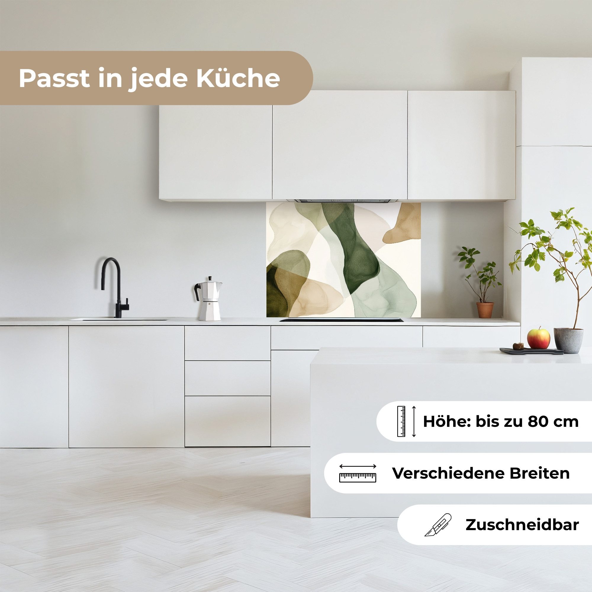 KitchenYeah Küchenrückwand selbstklebend Japandi - Abstrakt - Grün, (1-tlg), Spritzschutz, Küche, Rückwand, Küchenwand, Küchenfront, 80x60 cm