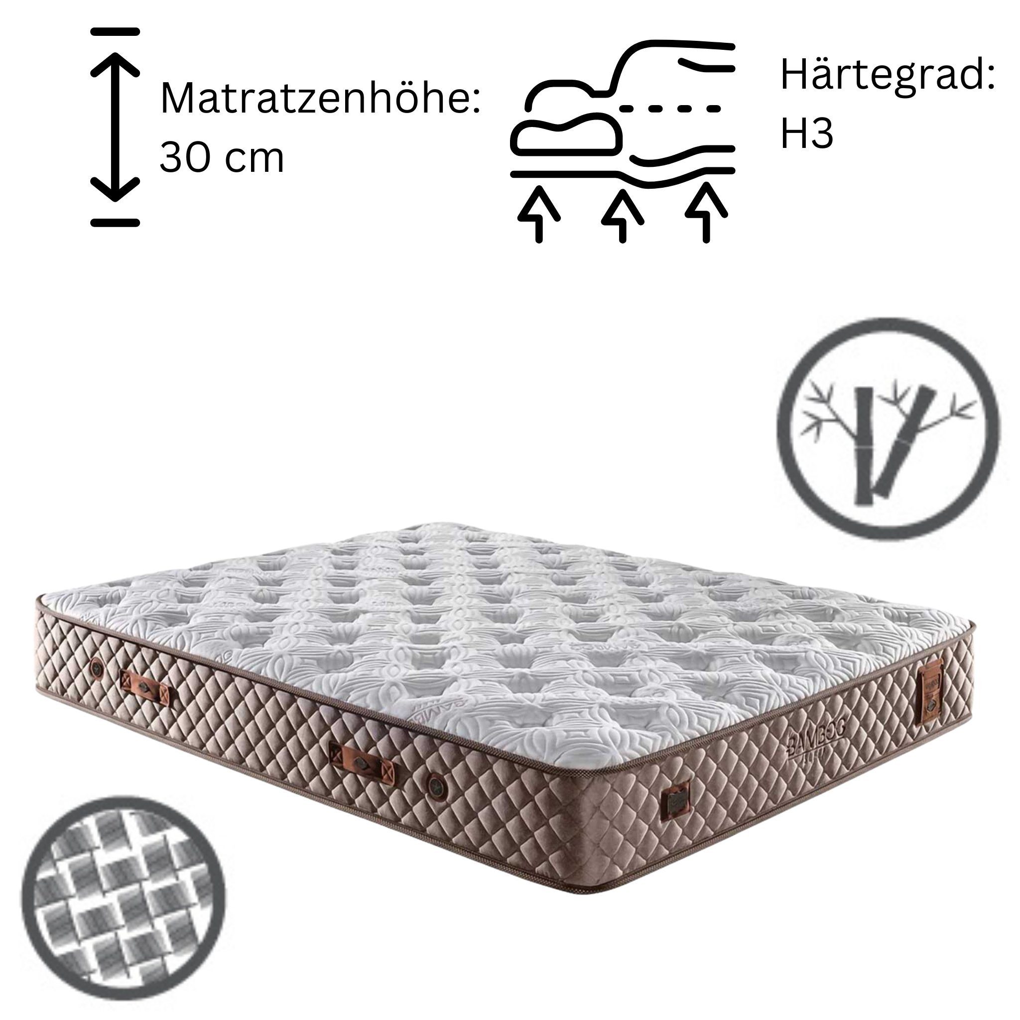 Taschenfederkernmatratze 7 Schichten Matratze 140x200 - 180x200 Federkern Bamboo Sleep, Bambi