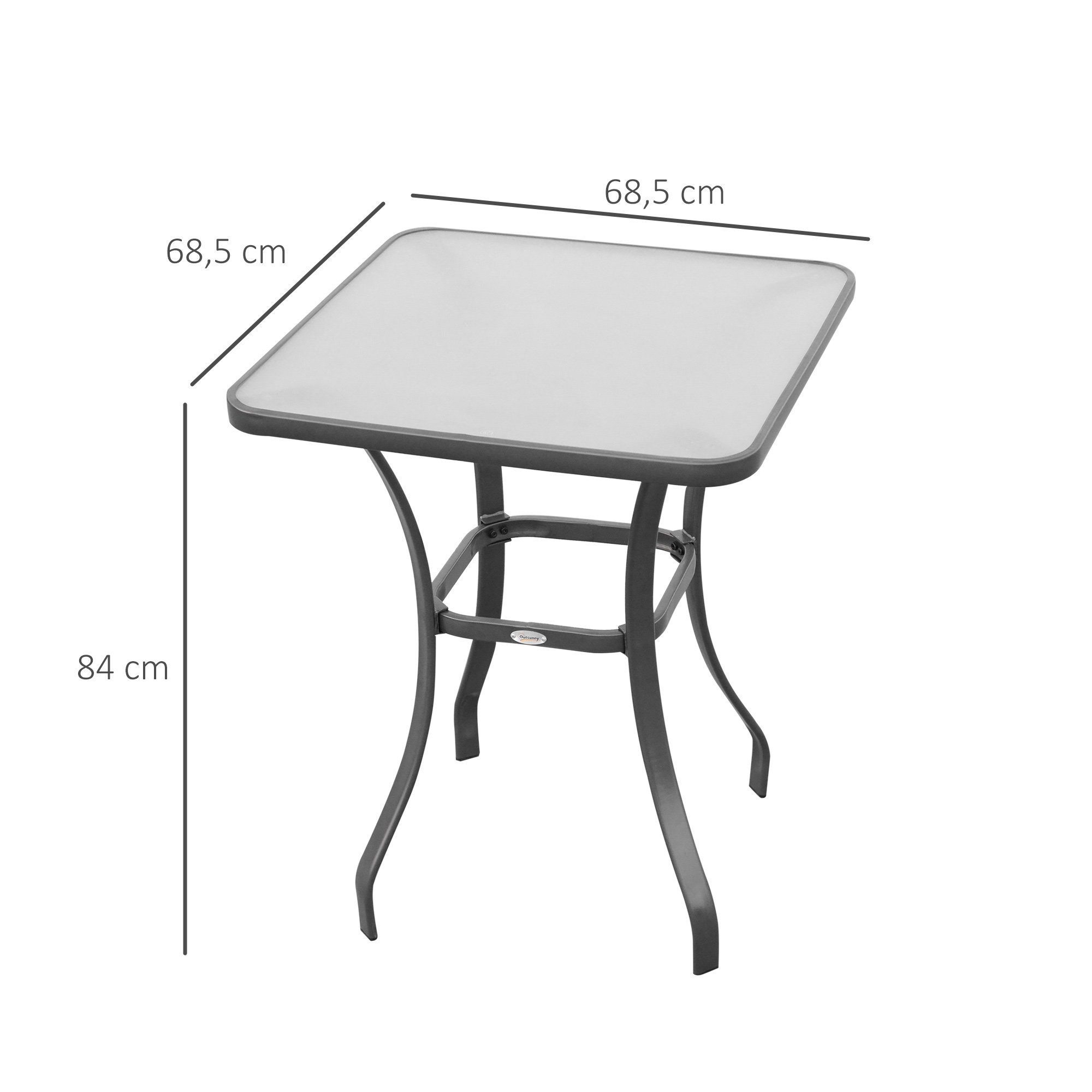 Outsunny Beistelltisch Gartentisch Bistrotisch Glastisch Hartglas+Metall Schwarz (Glastisch, 1-St., Bistrotisch), Hartglas+Metall Schwarz L68,5xB68,5xH84cm