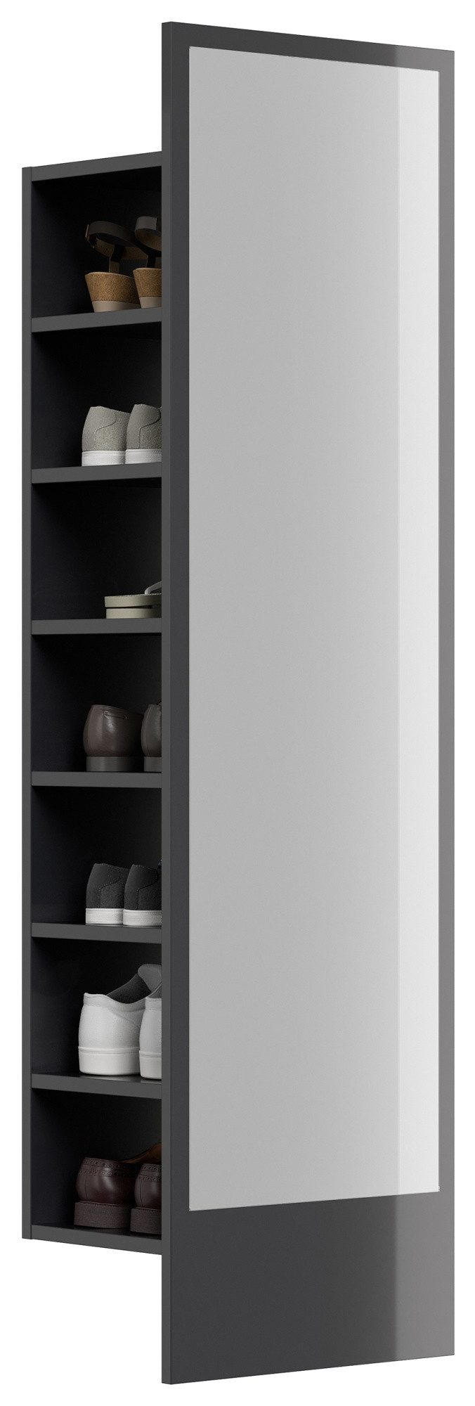 Magnolia Home Garderoben-Set Schuhregal Vestis Reflex 7 Paar Grafit hochglanz, Soft-Close