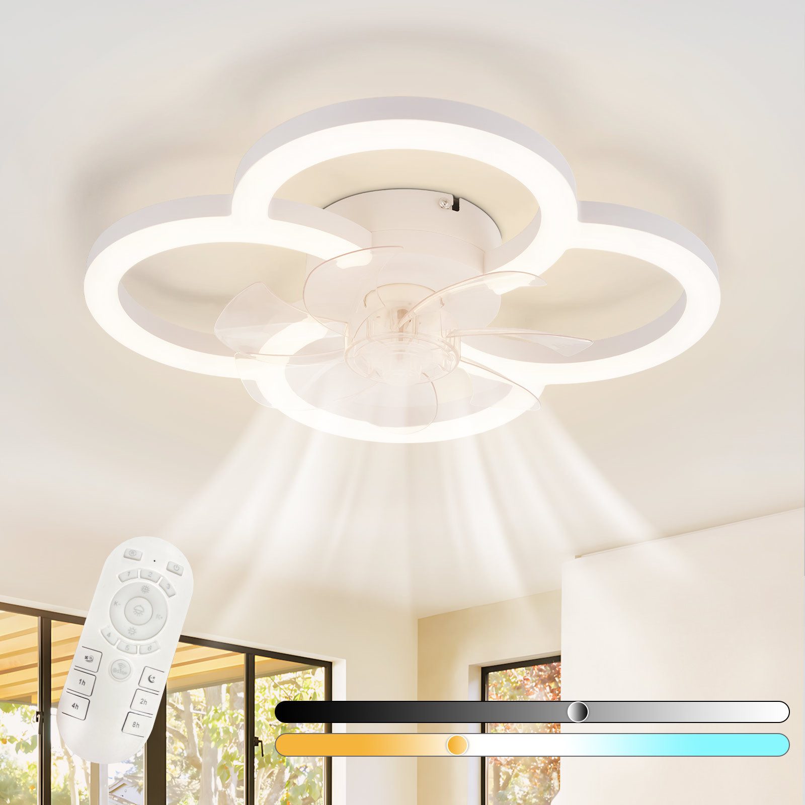 Nettlife Deckenventilator Schwarz/Weiß mit Licht Leise 40W Dimmbar Modern 6-Gang Timer, Deckenventilator für Schlafzimmer Küche Esszimmer