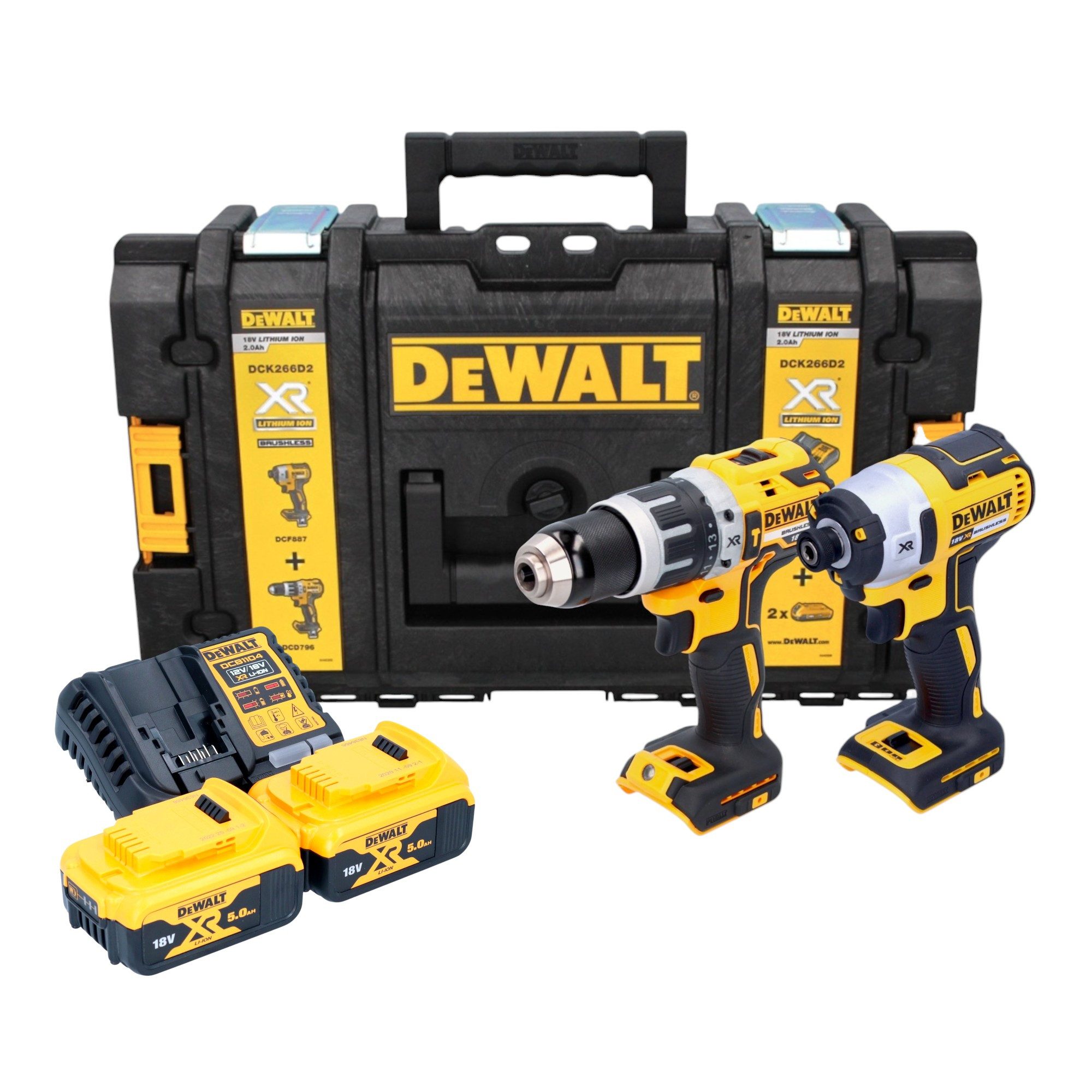 DeWalt Schlagbohrmaschine DCK 266 P2T Kombopack 18 V DCD 796 + DCF 887 + 2x Akku 5,0 Ah + Lader