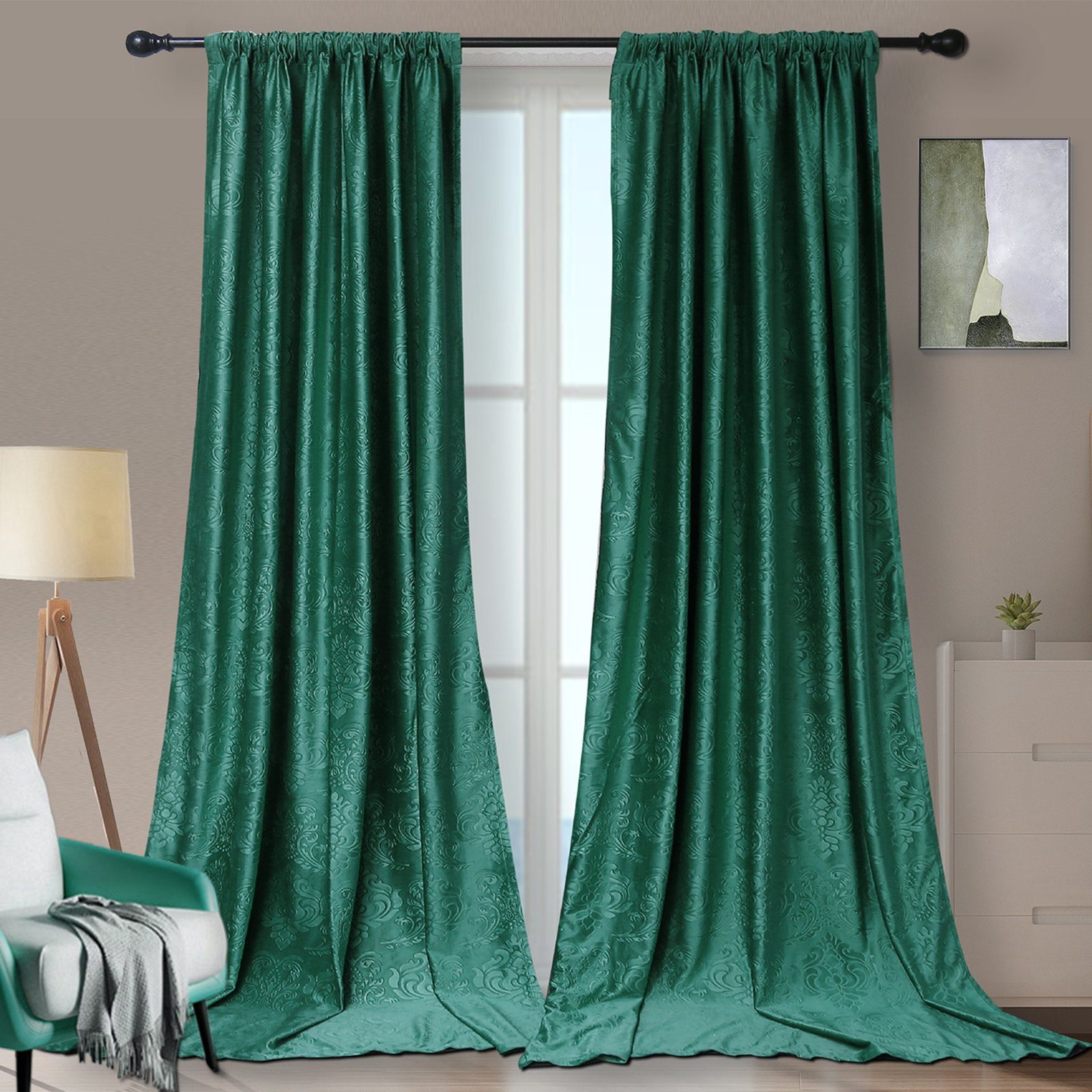 Vorhang Luxus, Marokko Crushed Samt, für Schlafzimmer Wohnzimmer Deko, Rosnek, (2 St), H×B:183×132;213×132;244×132 Grün