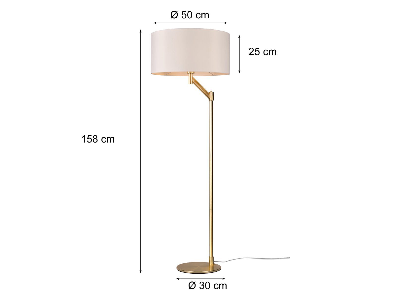 meineWunschleuchte Lampenschirm-e 158cm Stehlampe, Warmweiß, wechselbar, / LED Bauhaus Messing groß, LED Gold-en Stoff Höhe matt Design-klassiker Weiß