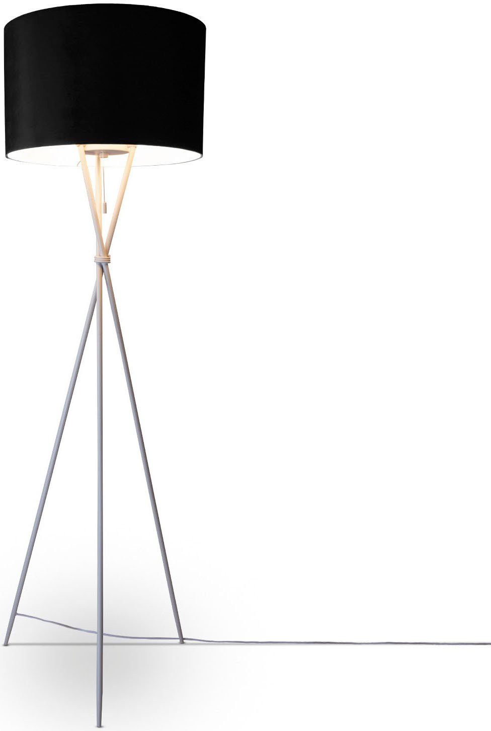 Paco Home Stehlampe Kate uni Leuchtmittel, Dreibein Standleuchte ohne E27 Wohnzimmer Velour schwarz Höhe Color, 177,5cm Filigran