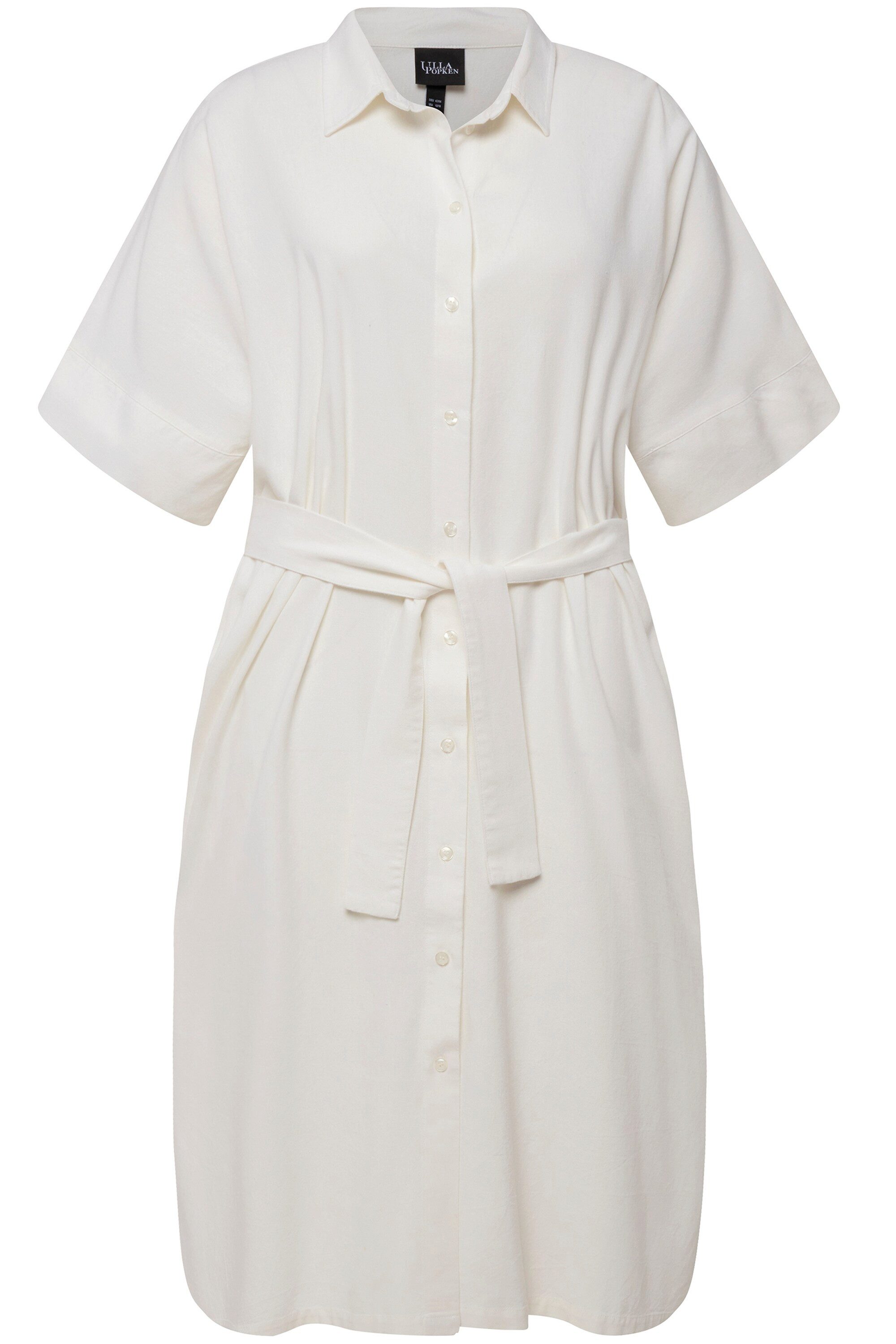 Ulla Popken Midikleid Midikleid Leinenmix Hemdkragen Gürtel Halbarm