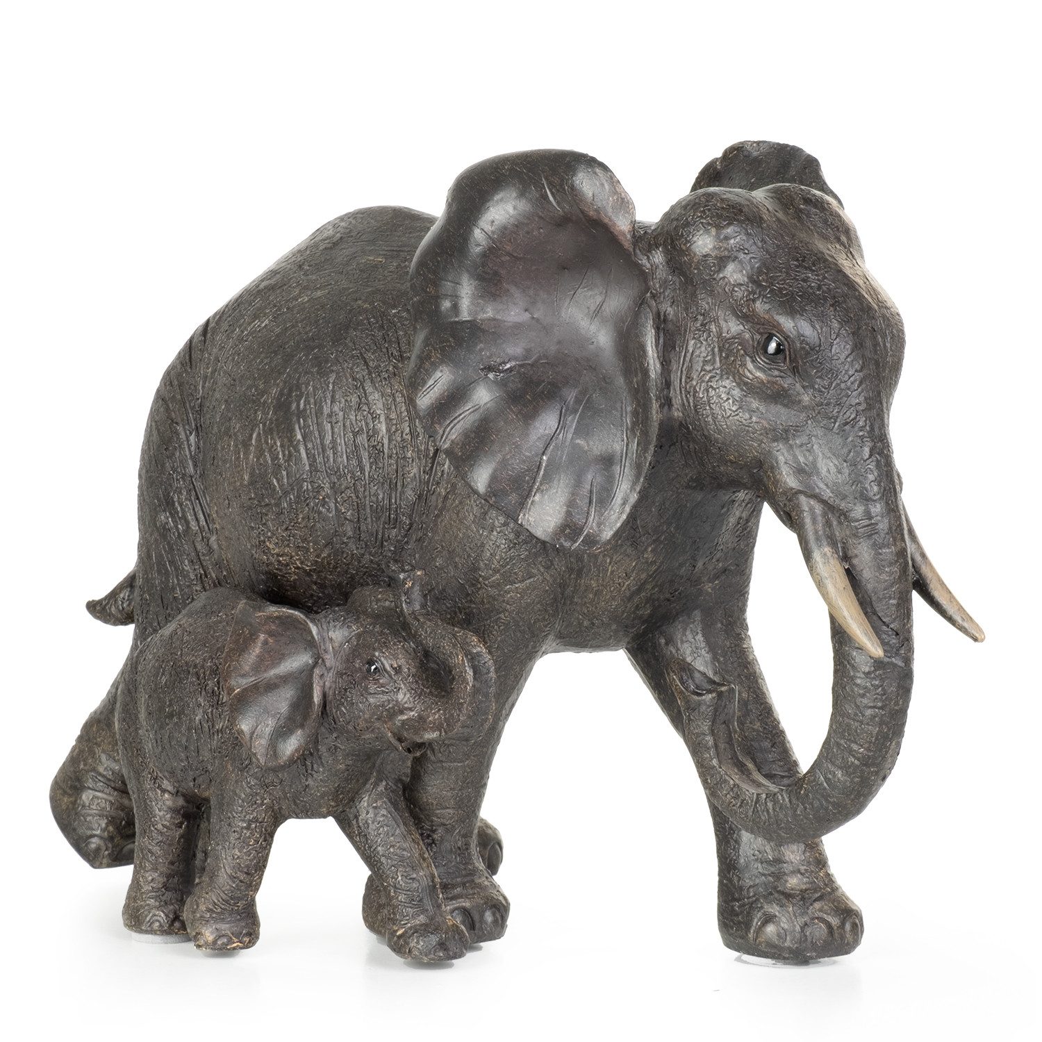 Moritz Dekofigur Deko-Figur Elefantenmutter mit Kind spazieren dunkelbraun, Polyresin Figuren Deko Geschenk Geometrische TierFigur Modern Skulptur