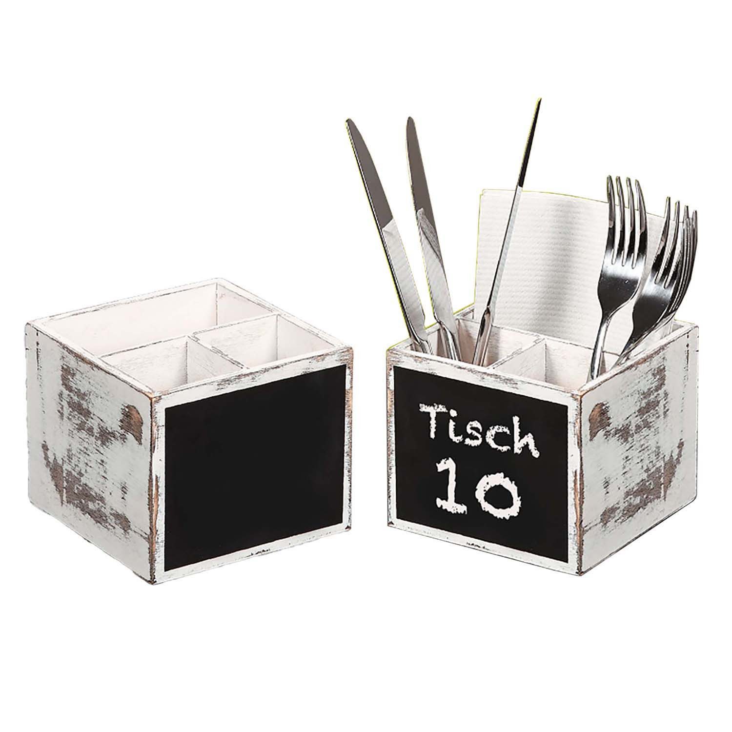 Kesper Besteckträger 8 Stück Besteckbox, 3 Fächer & Kreidetafel - Pappelholz weiß rustikal, (8-tlg), mit Kreidetafel zur individuellen Beschriftung