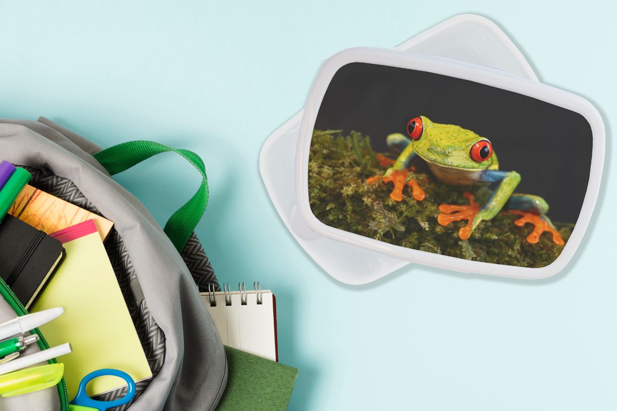 MuchoWow Lunchbox Frosch - Augen für Erwachsene, (2-tlg), und Brotbox für weiß Kinder Brotdose, Rot - und Grün, - Mädchen Jungs Kunststoff