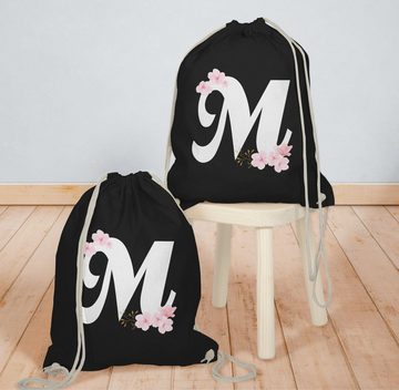 Shirtracer Turnbeutel Buchstabe M mit Kirschblüten, Geschenk Taschen Initialen Shopper Baumwolle
