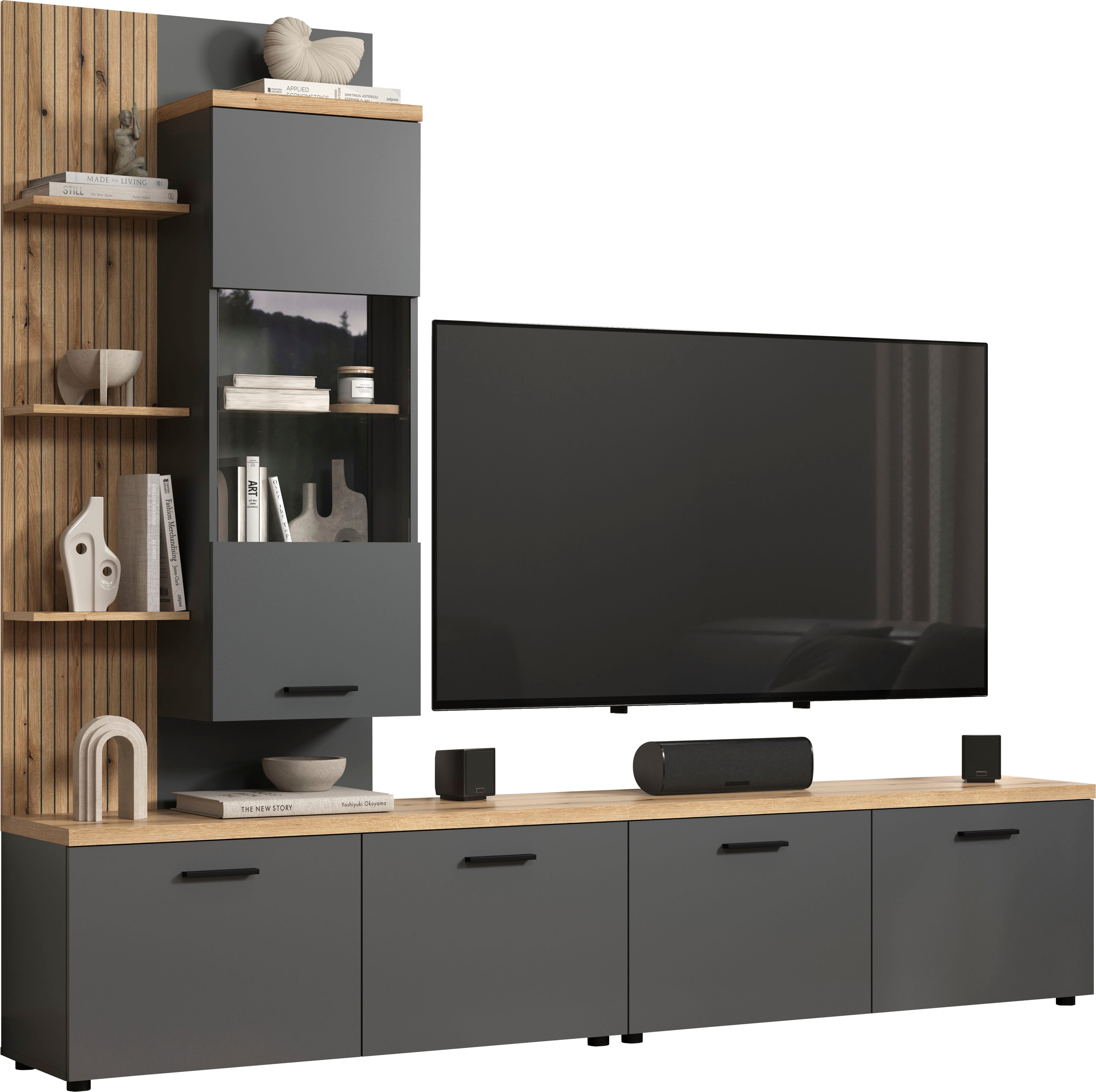 Home affaire Wohnwand Bajo, (3-St), Set bestehend aus: 2x TV-Lowboards, 1x Hängevitrine