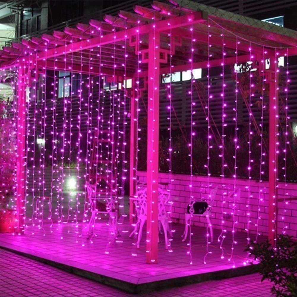 MUPOO LED-Girlande LED-Lichterkette 10M LED-Lichtervorhang 100LED Wasser Lichterketten, LED Lichterketten,9 Farben LED-Netzlicht LED-Licht Rosa | Lichterketten