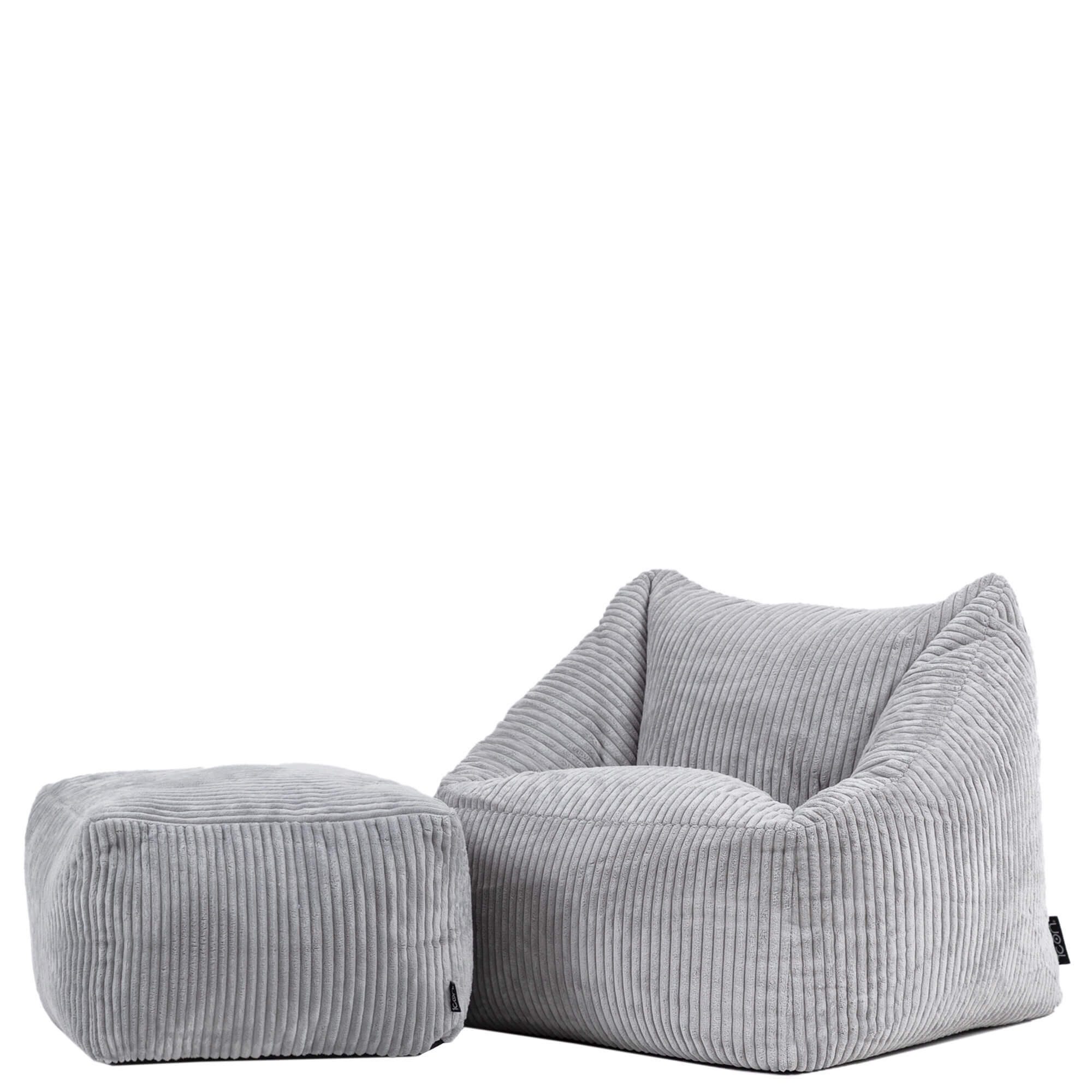 icon Sitzsack Kinder aus Cord flauschig mit Hocker „Natalia“ (Spar-Set, 1 x Sitzsack, 1 x Hocker), 55x44cm, Made in Germany, für Kinderzimmer