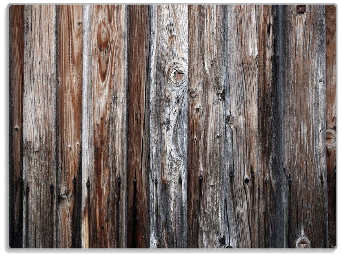 Wallario Schneidebrett Alte Holzwand - Holzplanken in grau und braun, ESG-Sicherheitsglas, (inkl. rutschfester Gummifüße 4mm, 1-St), 30x40cm