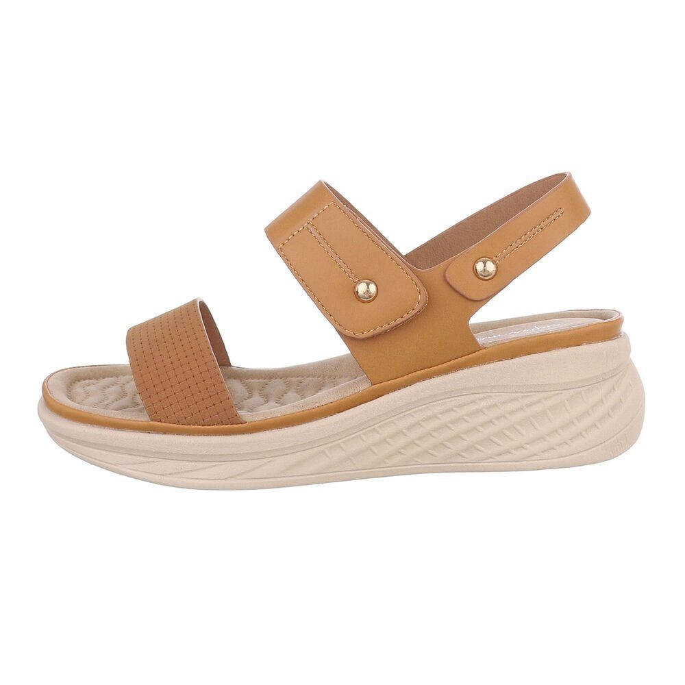 Ital-Design Damen Freizeit Plateausandaletten Keilabsatz/Wedge Keilsandaletten in Camel