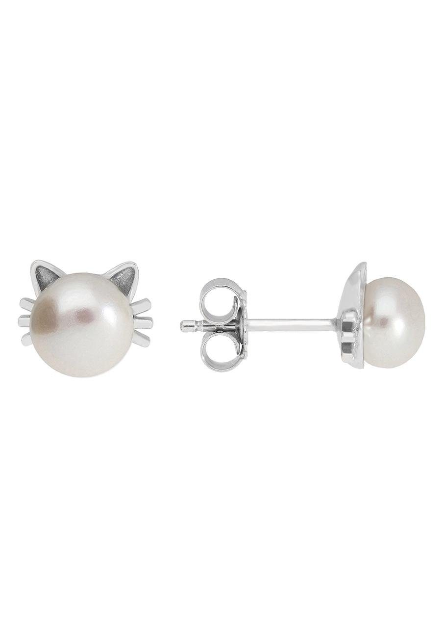 Firetti Paar Ohrstecker Schmuck Geschenk Ohrschmuck Katze, mit Süßwasserzuchtperle