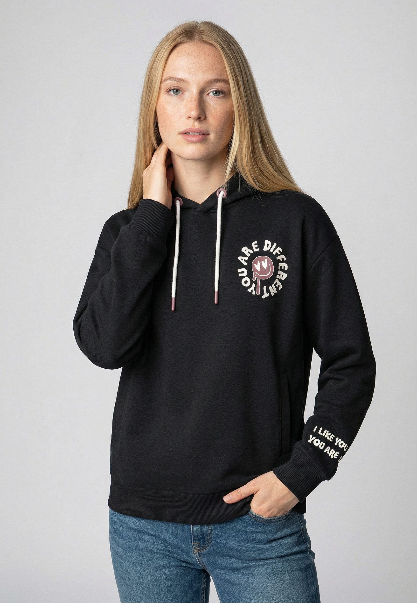 SUBLEVEL Kapuzenpullover Kapuzensweatshirt Backprint Sweater, Kapuzensweatshirt mit seitl. Eingrifftaschen