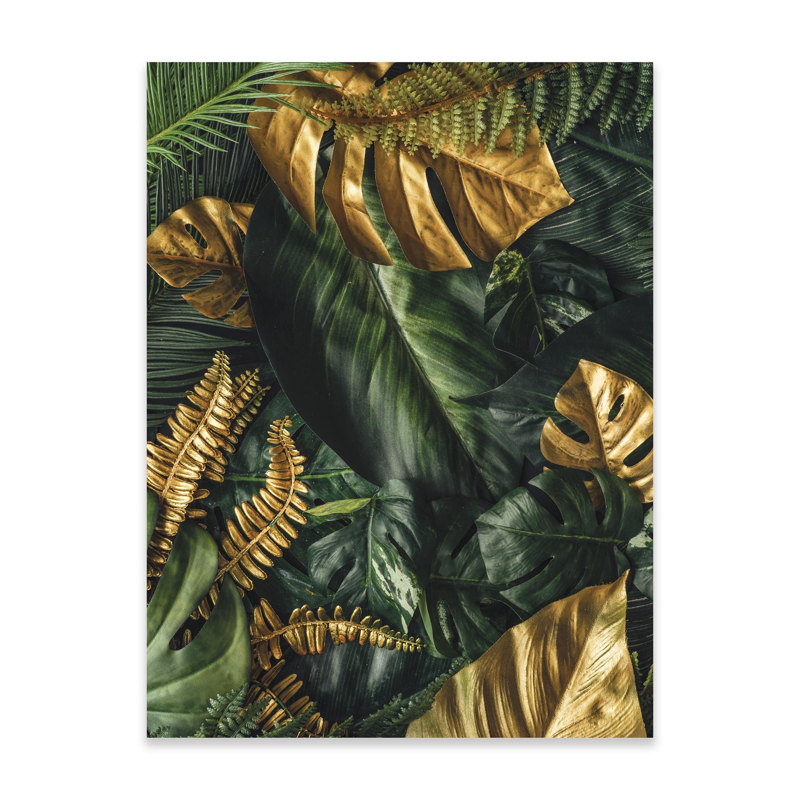 Wallarena Poster Blätter Grün Gold Wohnzimmer Schlafzimmer Kunstdruck Wandbild XXL, Natur (OHNE RAHMEN PREMIUM POSTER, 1 St), Größen zur Auswahl: 30x40 cm / 50x70 cm / 70x100 cm