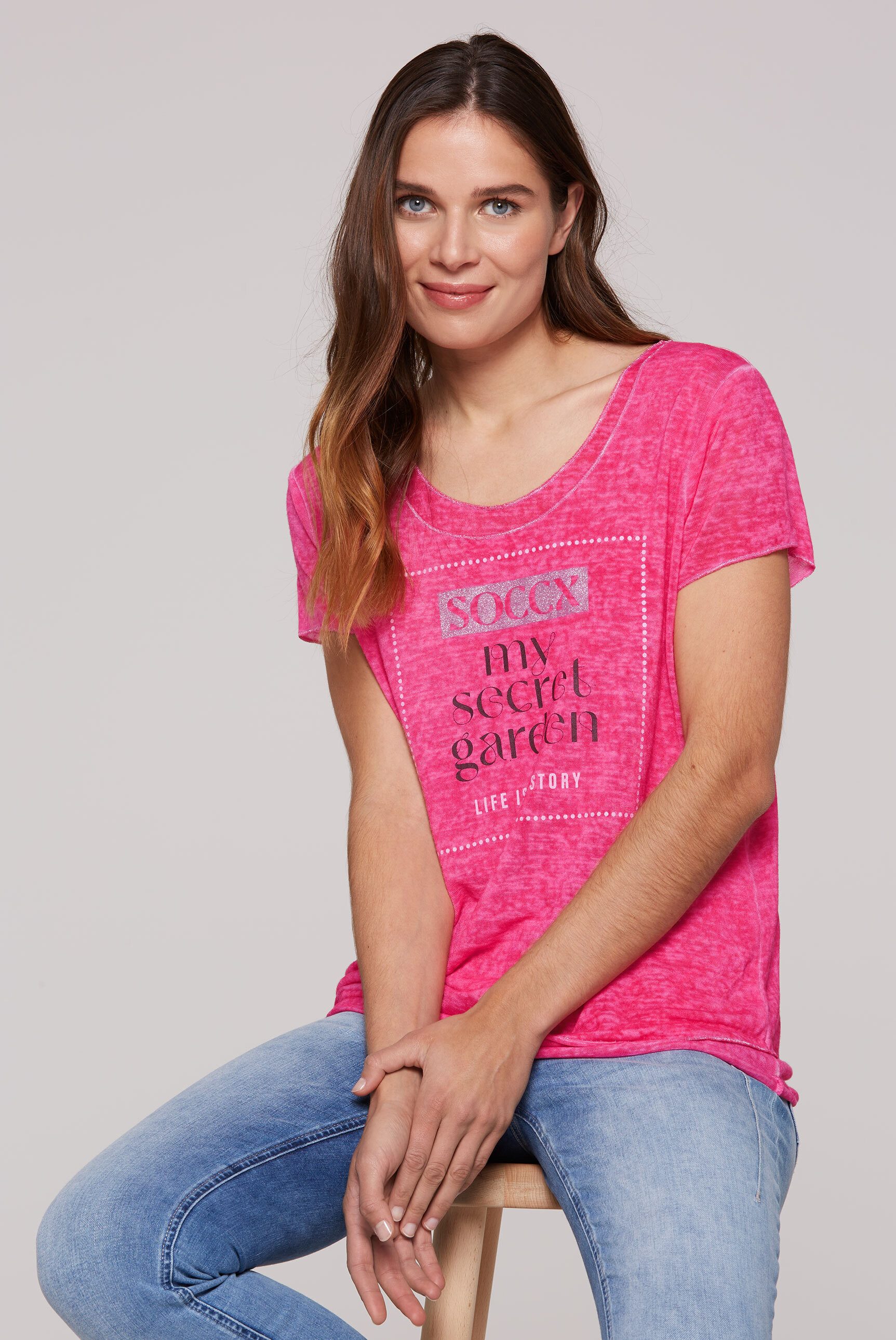 SOCCX 2-in-1-Shirt mit Glitzernaht an den Kanten und Säumen